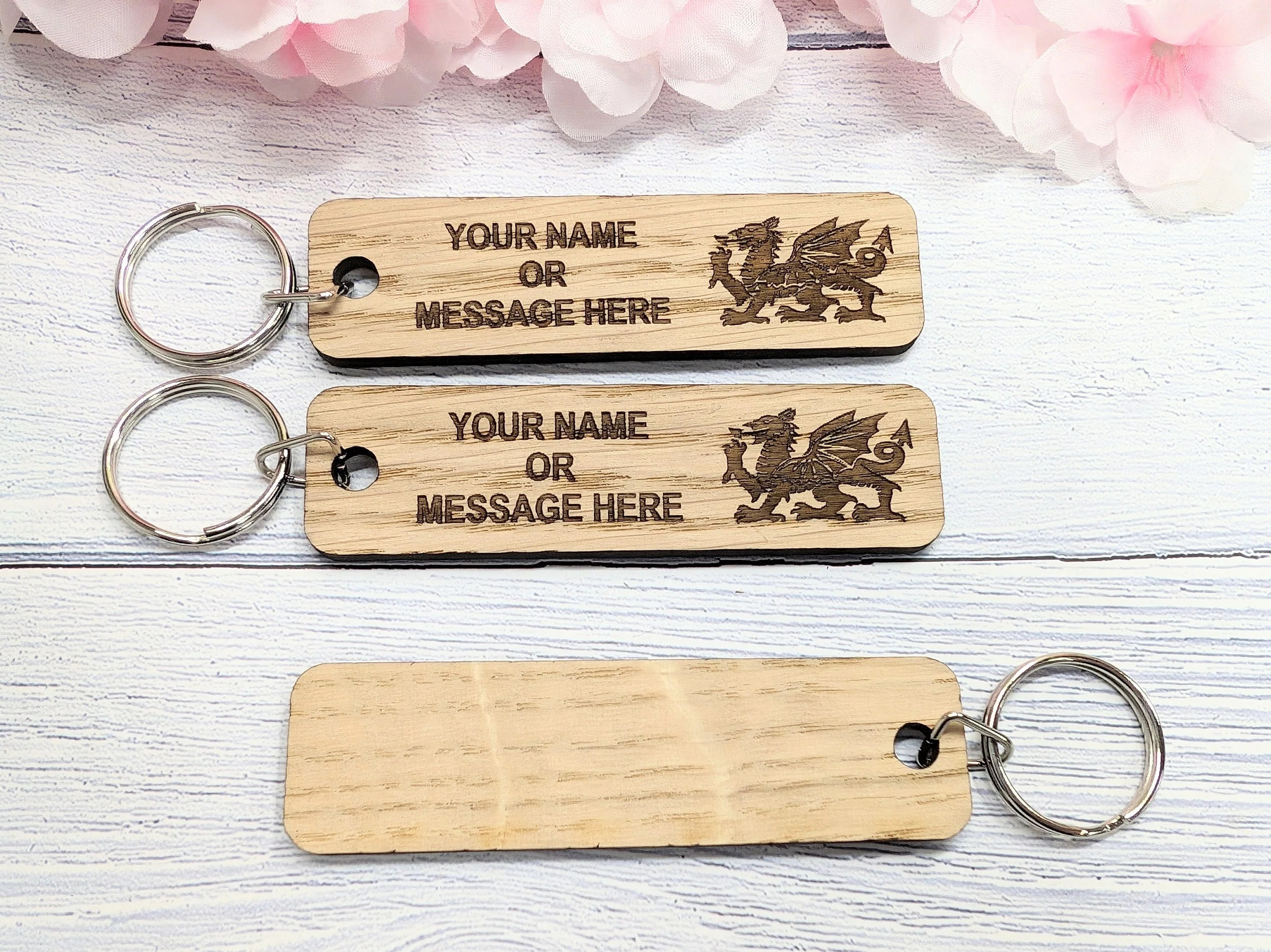 Personalised Welsh Dragon Keyring - 90x25mm Oak Wood, Custom Text | Ideal for Hotels, Clubs, Gifts, Sports Teams, Airbnb, Keepsake - Image 5