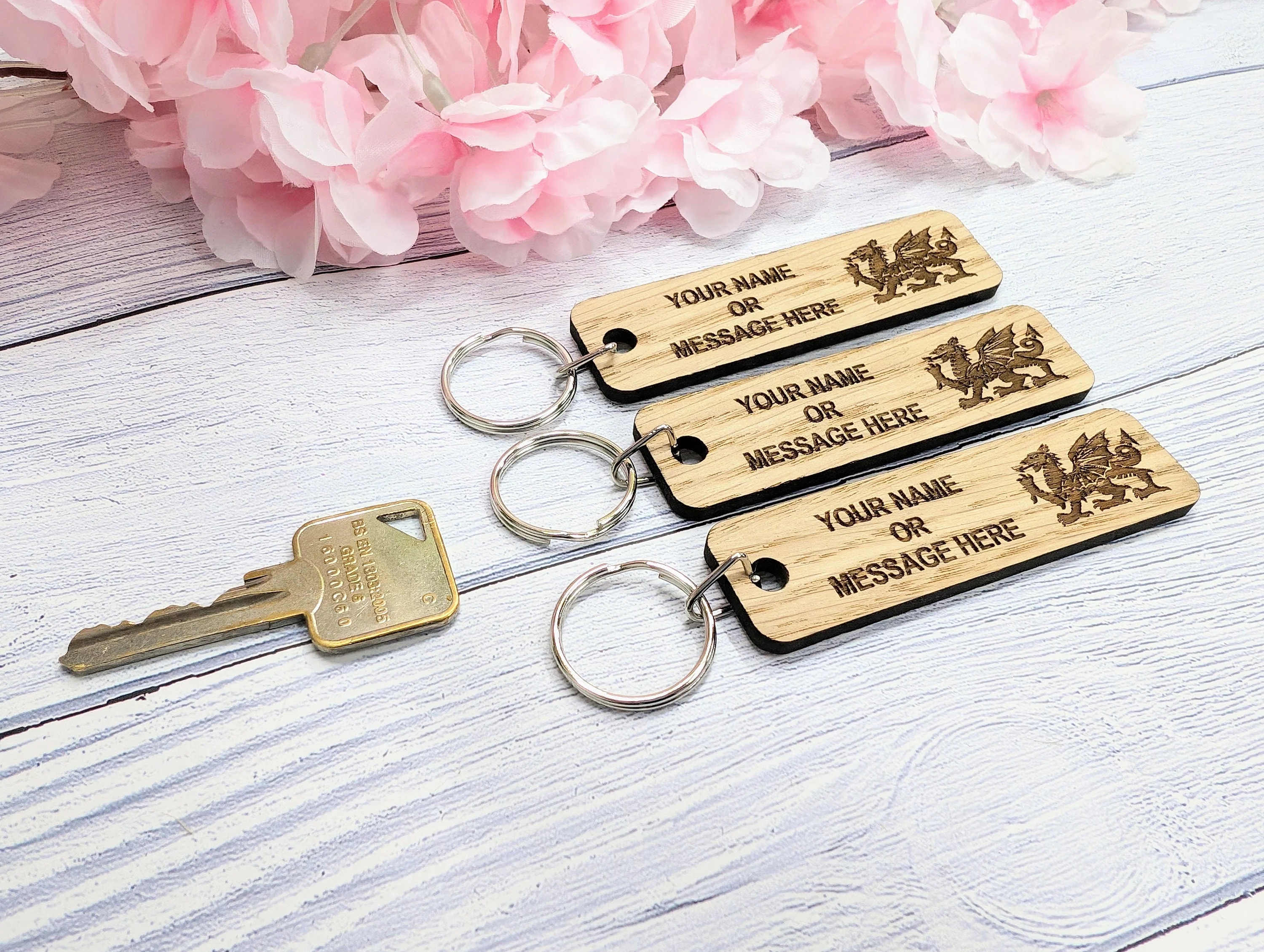 Personalised Welsh Dragon Keyring - 90x25mm Oak Wood, Custom Text | Ideal for Hotels, Clubs, Gifts, Sports Teams, Airbnb, Keepsake - Image 6