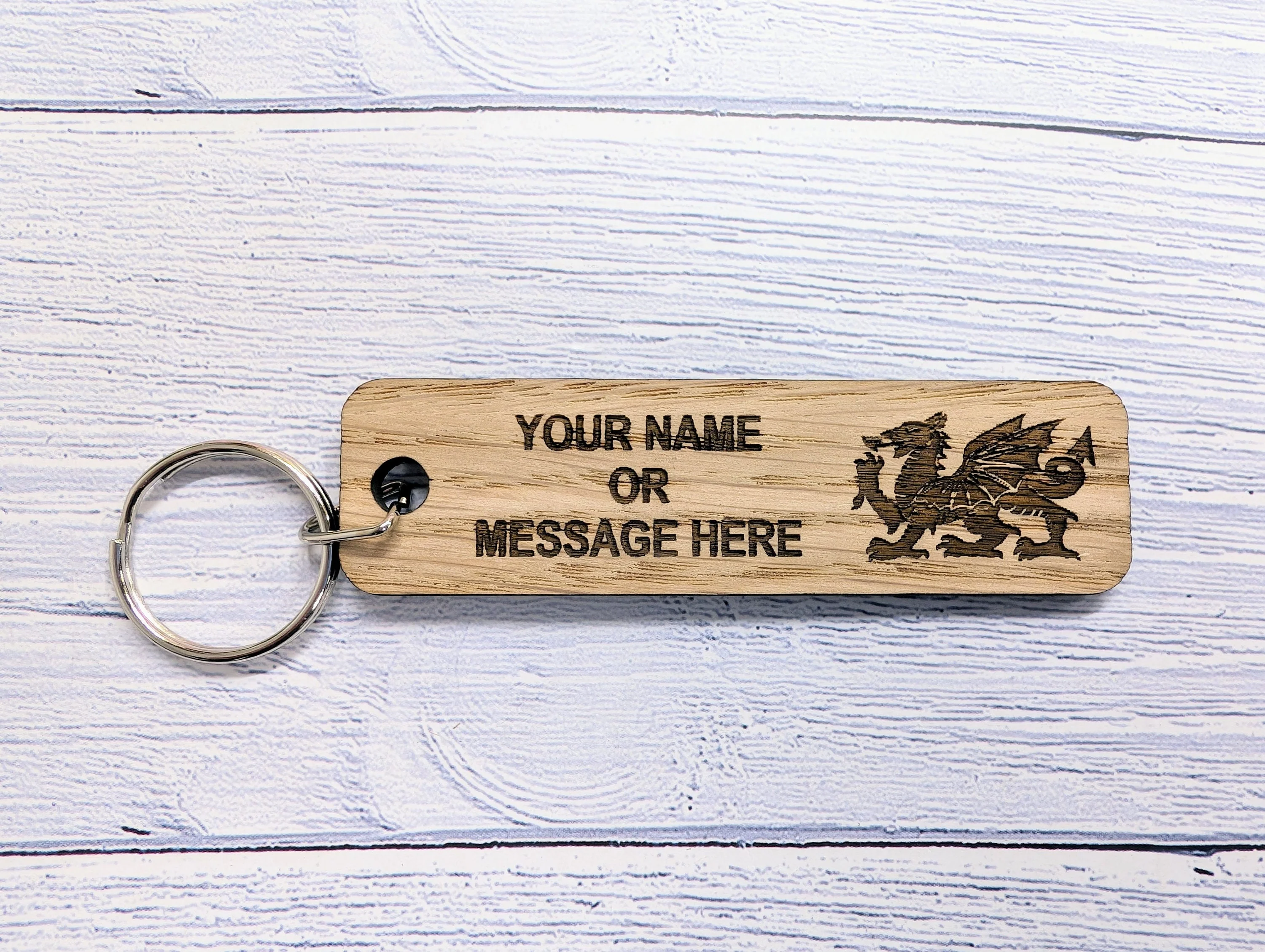 Personalised Welsh Dragon Keyring - 90x25mm Oak Wood, Custom Text | Ideal for Hotels, Clubs, Gifts, Sports Teams, Airbnb, Keepsake - Image 7