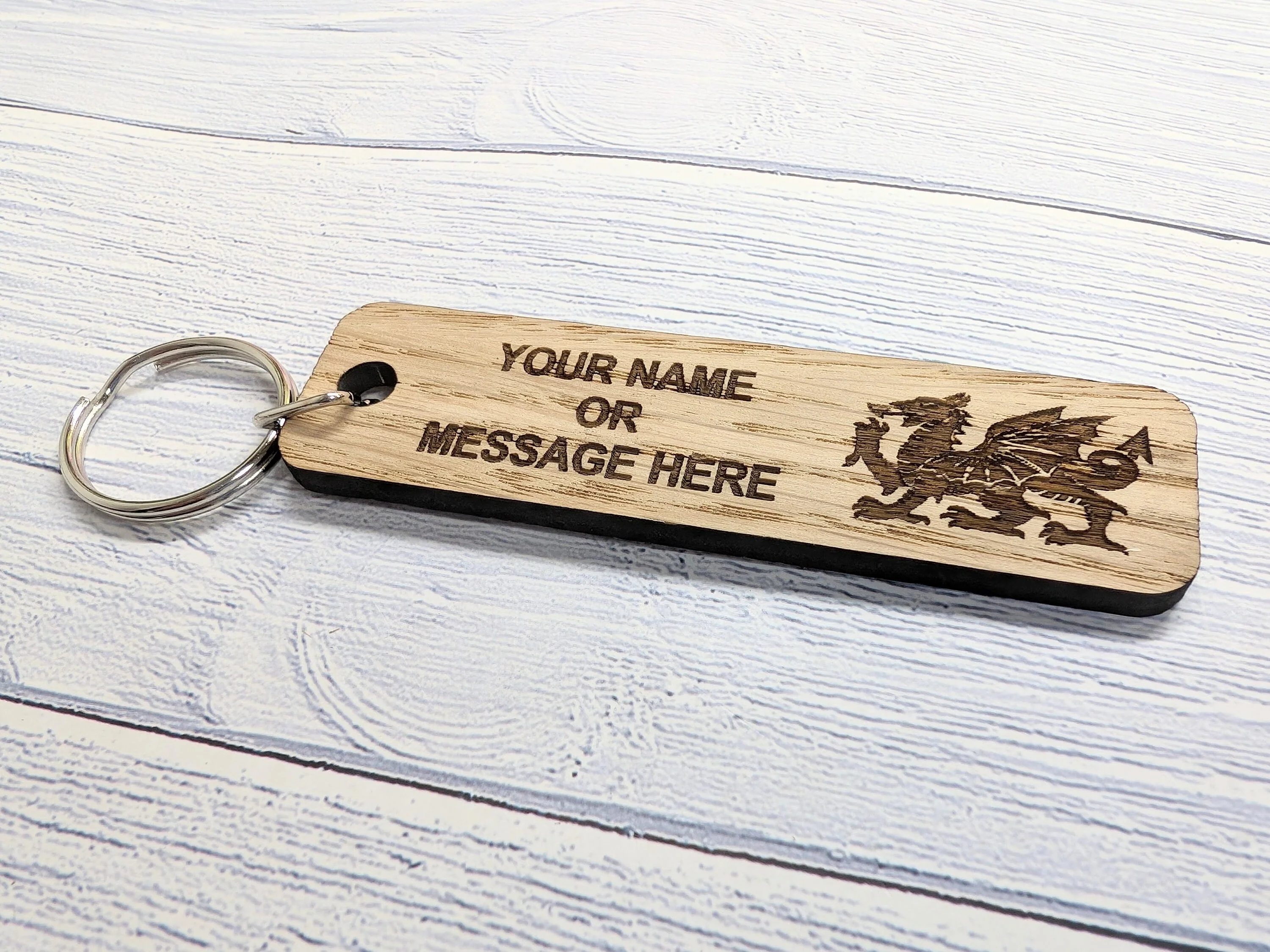 Personalised Welsh Dragon Keyring - 90x25mm Oak Wood, Custom Text | Ideal for Hotels, Clubs, Gifts, Sports Teams, Airbnb, Keepsake - Image 8