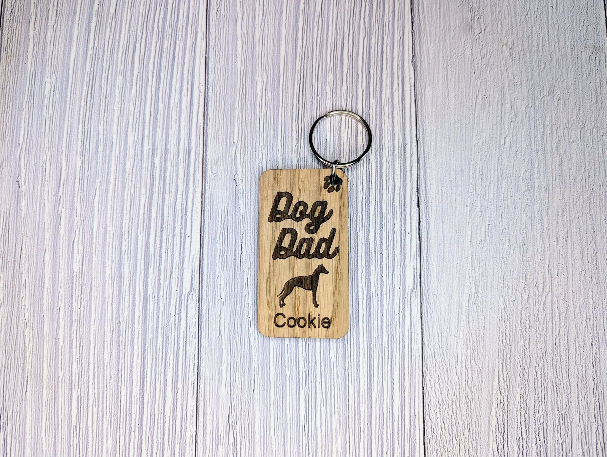 Personalised Whippet Dog Dad Wooden Keyring | Oak Dog Keychain | Gift For Whippet Parent | Doggy Key Tag Gift - Image 3