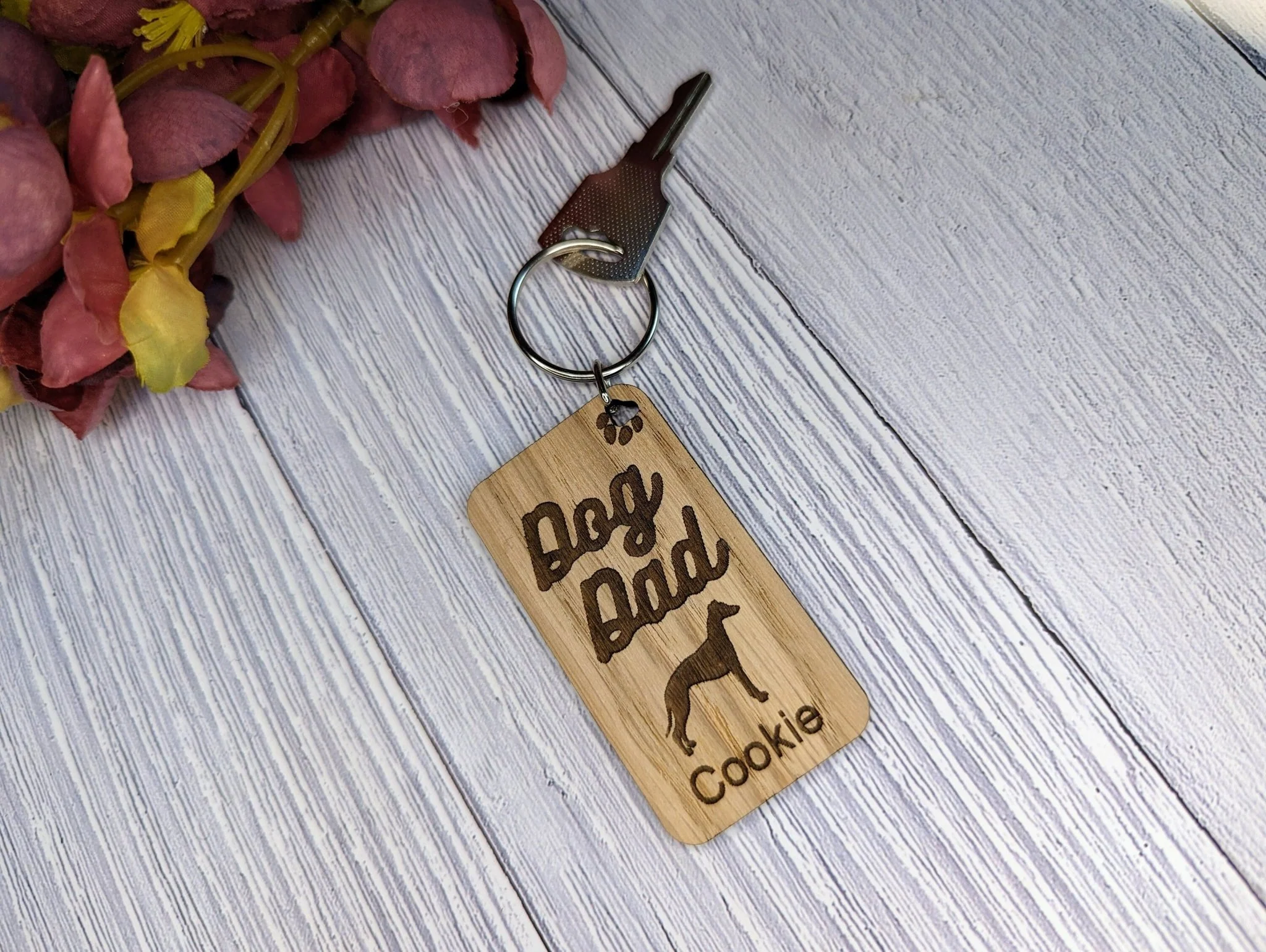 Personalised Whippet Dog Dad Wooden Keyring | Oak Dog Keychain | Gift For Whippet Parent | Doggy Key Tag Gift - Image 4