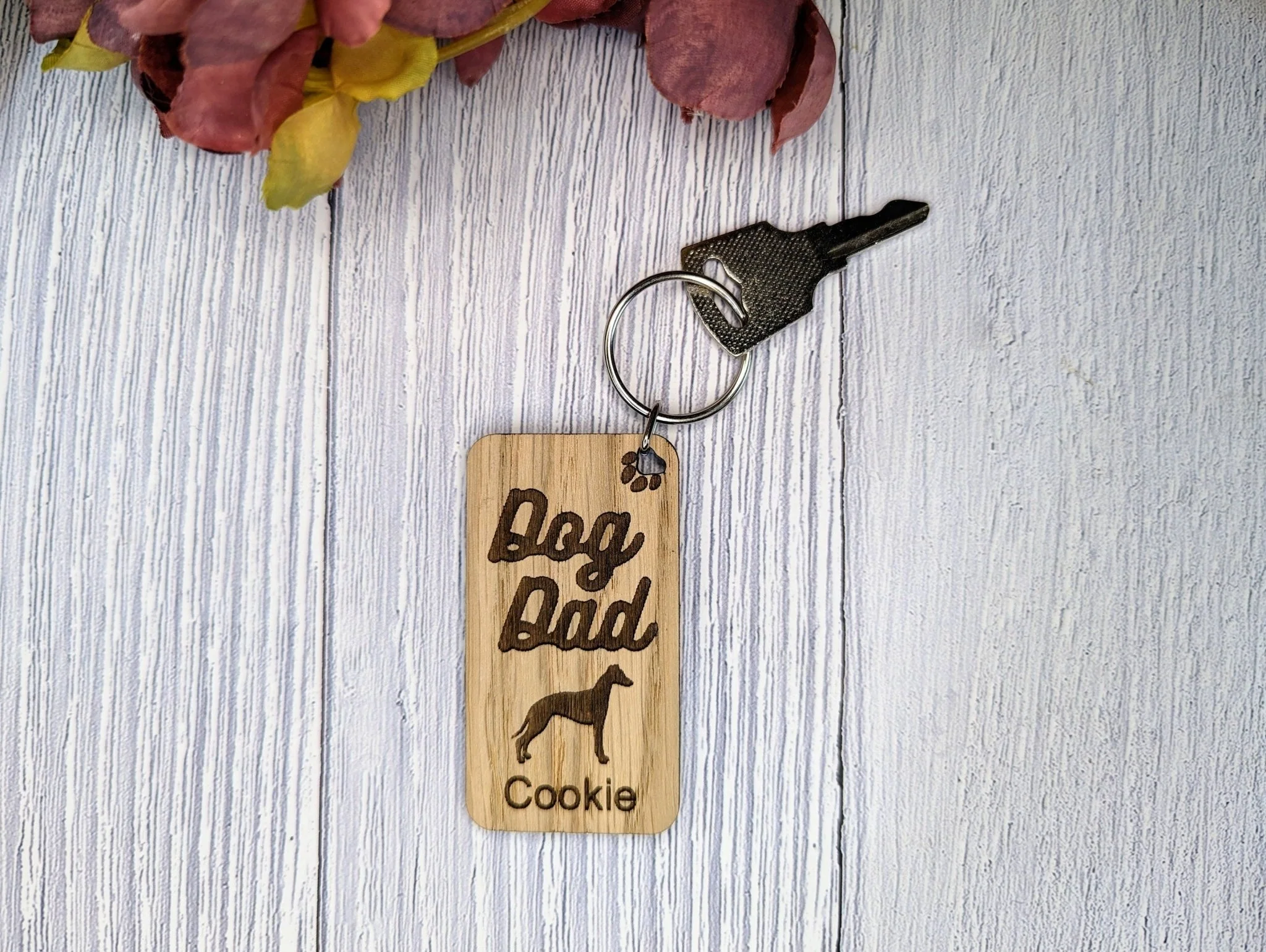 Personalised Whippet Dog Dad Wooden Keyring | Oak Dog Keychain | Gift For Whippet Parent | Doggy Key Tag Gift - Image 7
