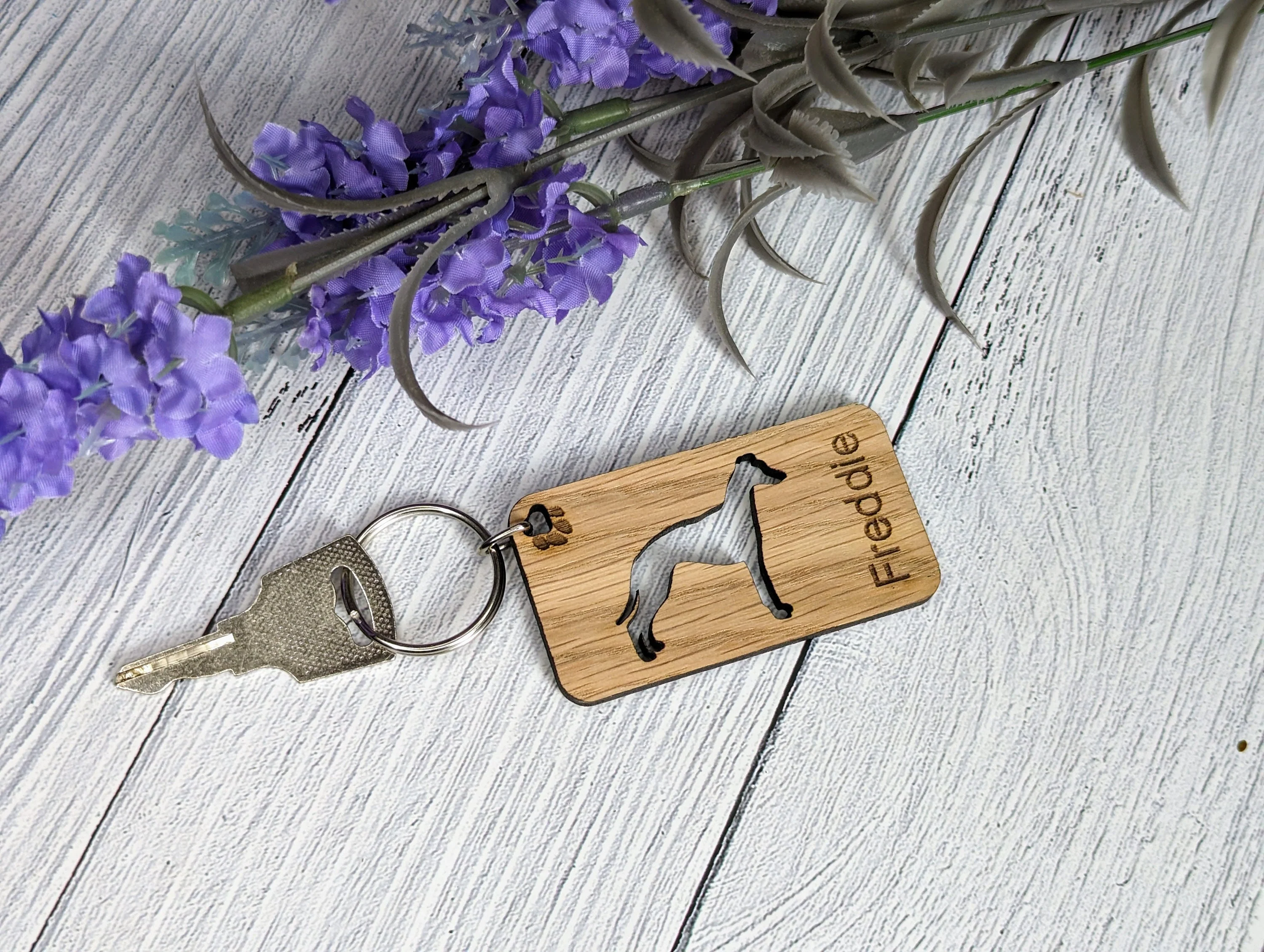 Personalised Whippet Wooden Keyring | Oak Dog Keychain | Gift For Whippet Parent | Doggy Key Tag Gift - Image 2
