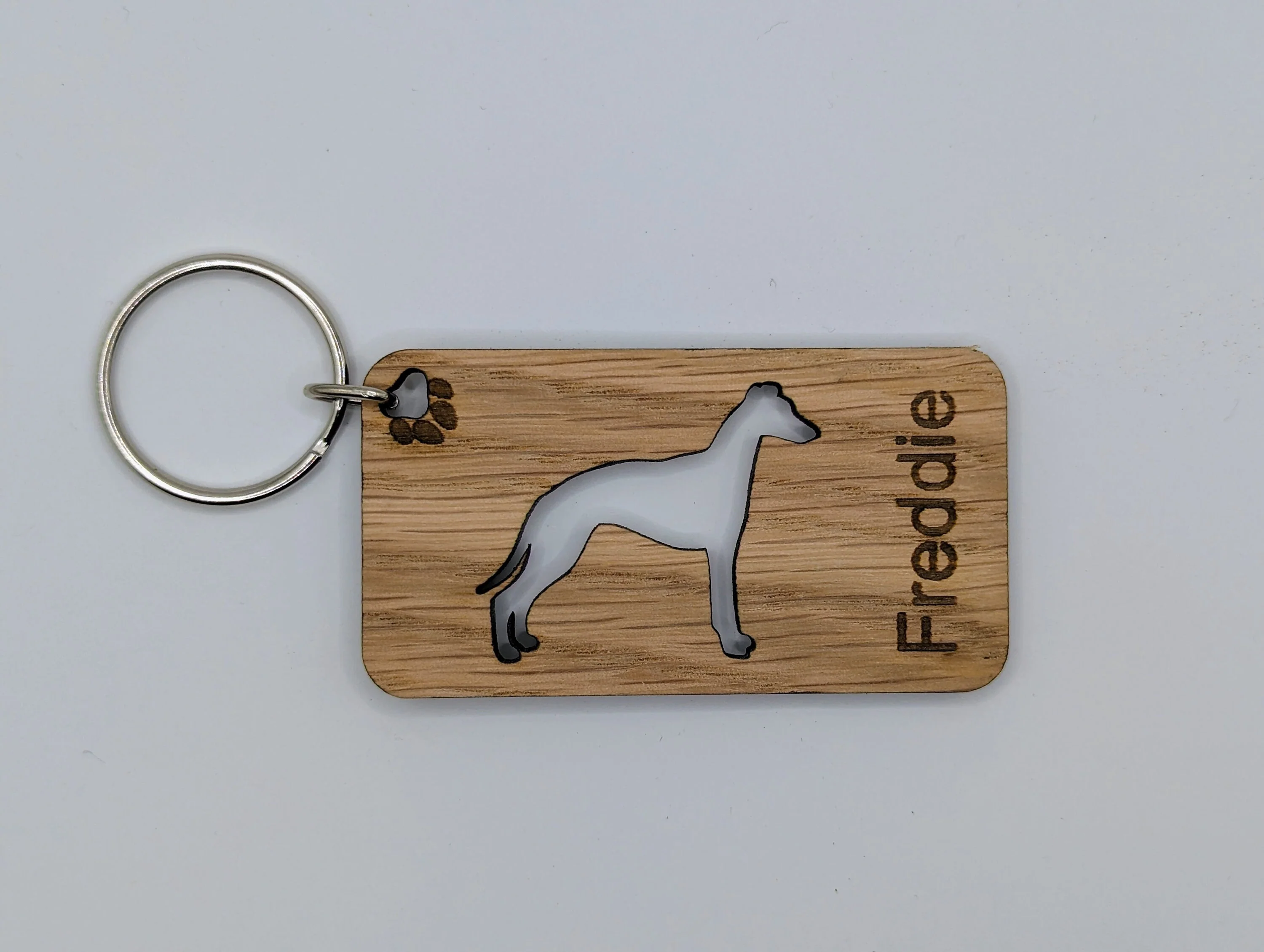 Personalised Whippet Wooden Keyring | Oak Dog Keychain | Gift For Whippet Parent | Doggy Key Tag Gift - Image 3