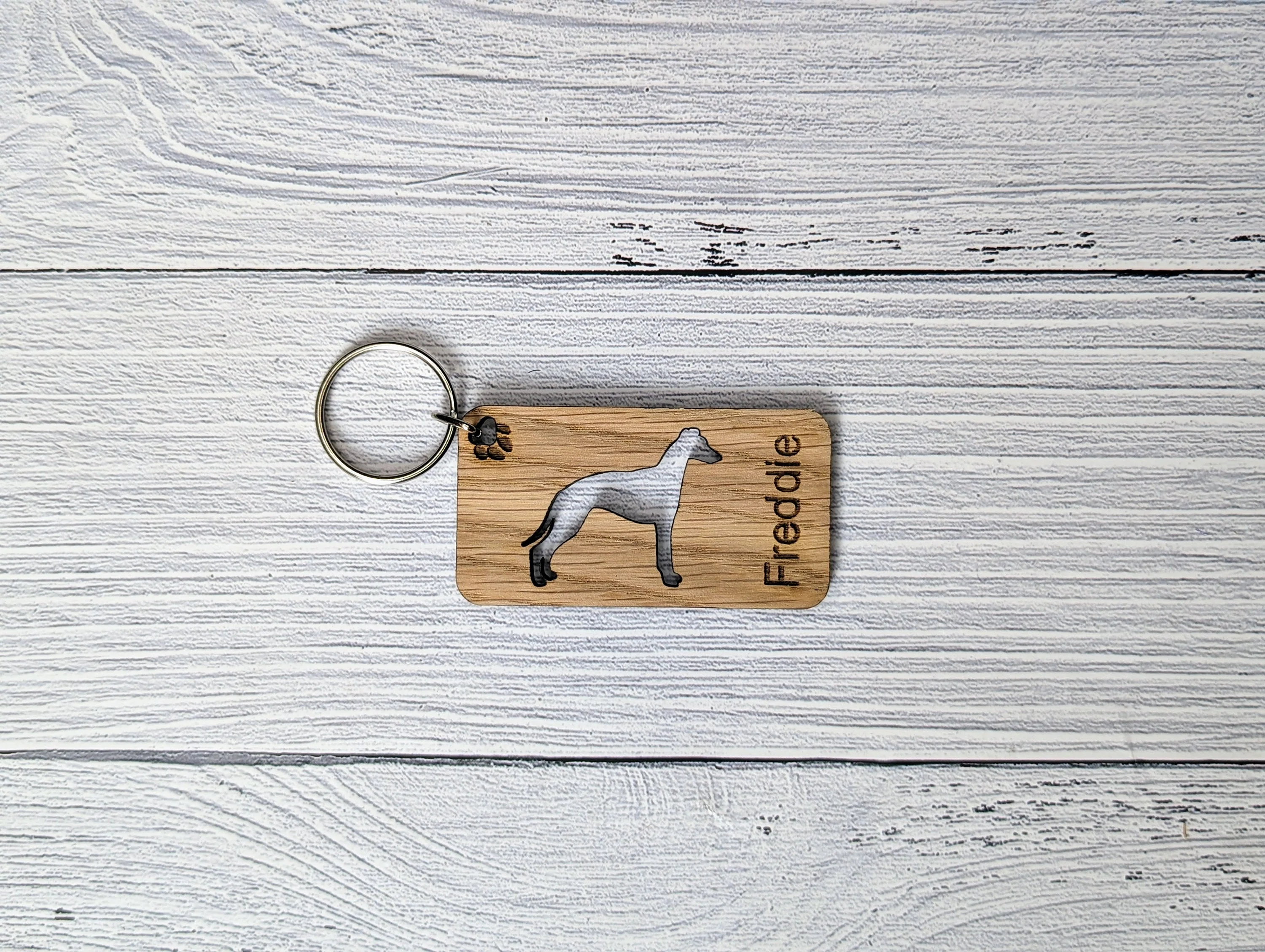 Personalised Whippet Wooden Keyring | Oak Dog Keychain | Gift For Whippet Parent | Doggy Key Tag Gift - Image 4