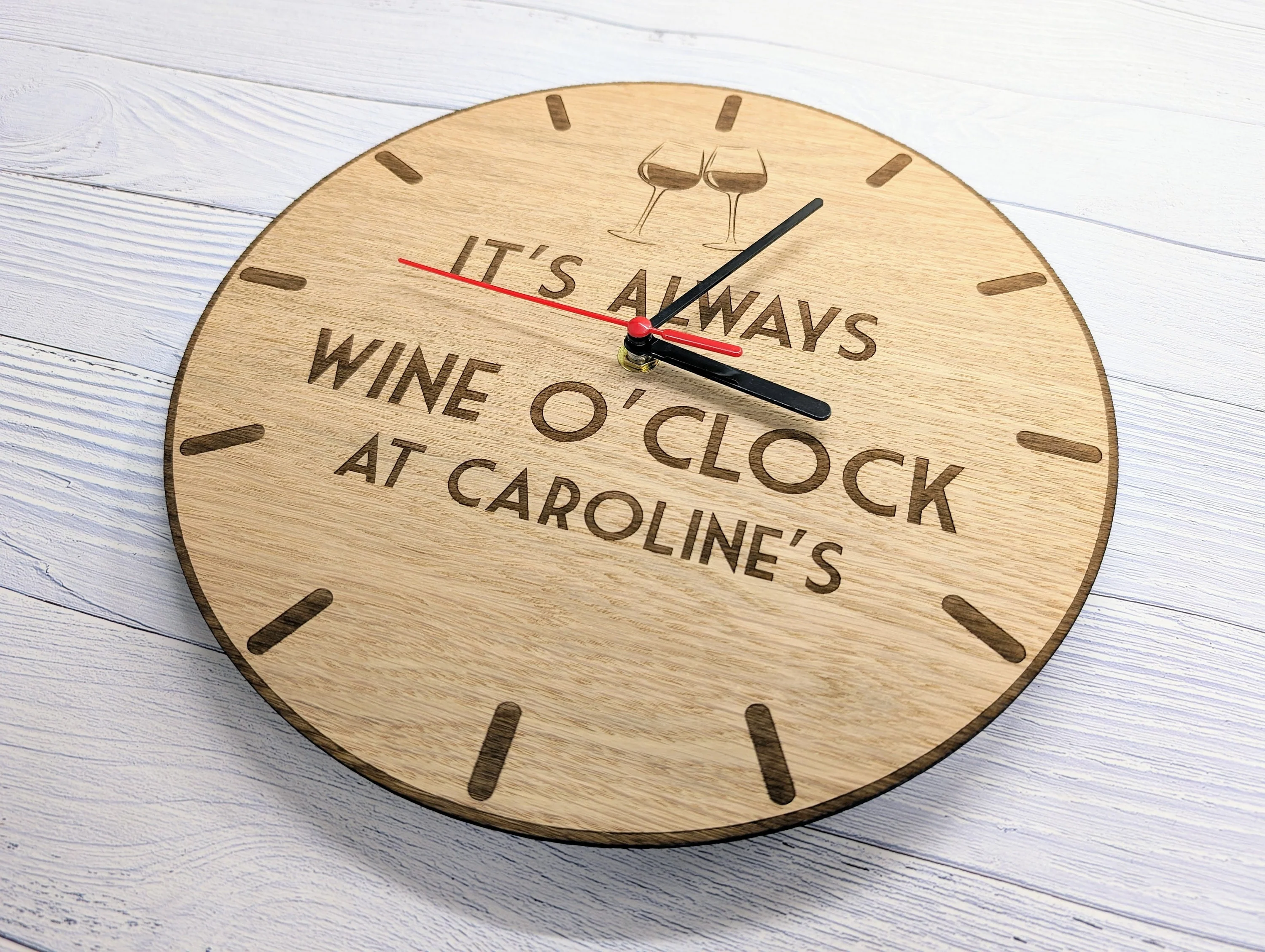 Personalised Wine O'Clock Wooden Wall Clock - 30cm - Image 3