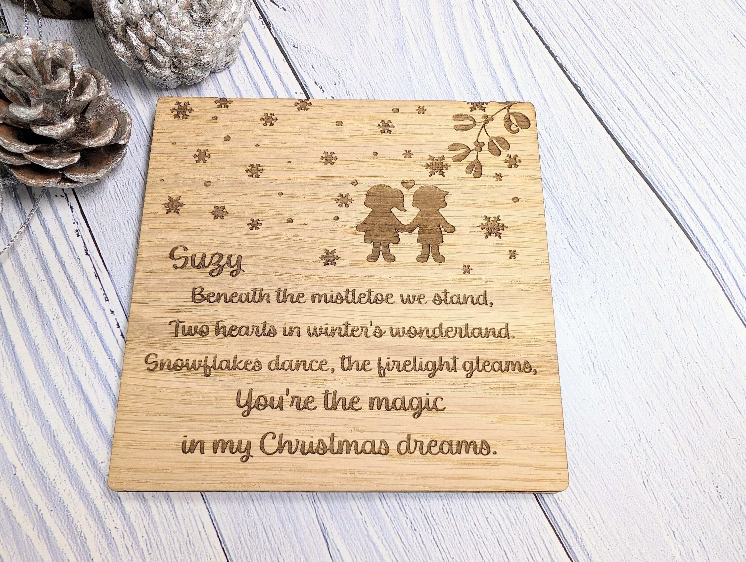 Personalised Wooden Christmas Card with Romantic Poem - Custom Name Engraved - Image 4