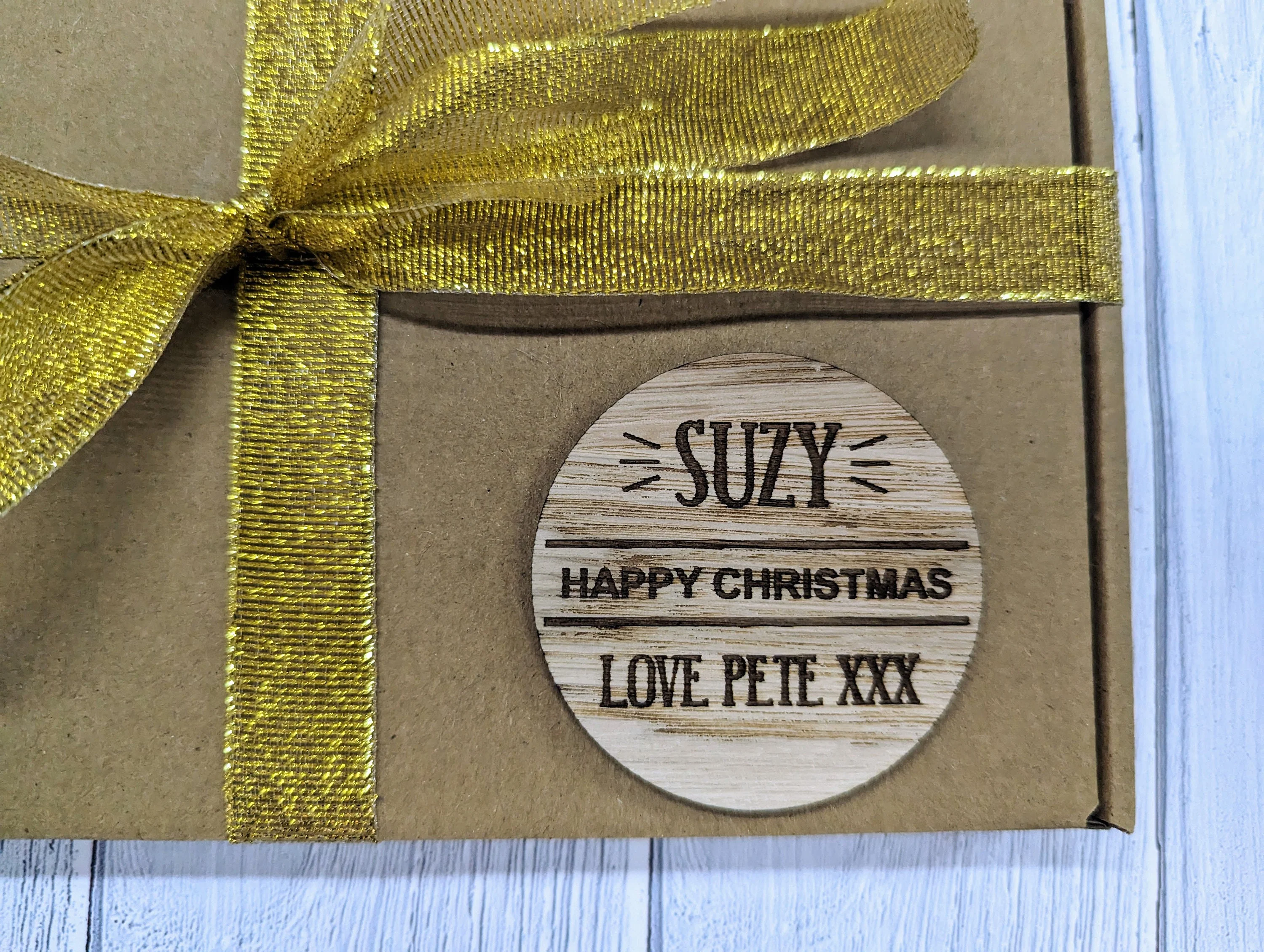 Personalised Wooden Christmas Gift Tag - Happy Christmas - Rustic Charm - Image 3