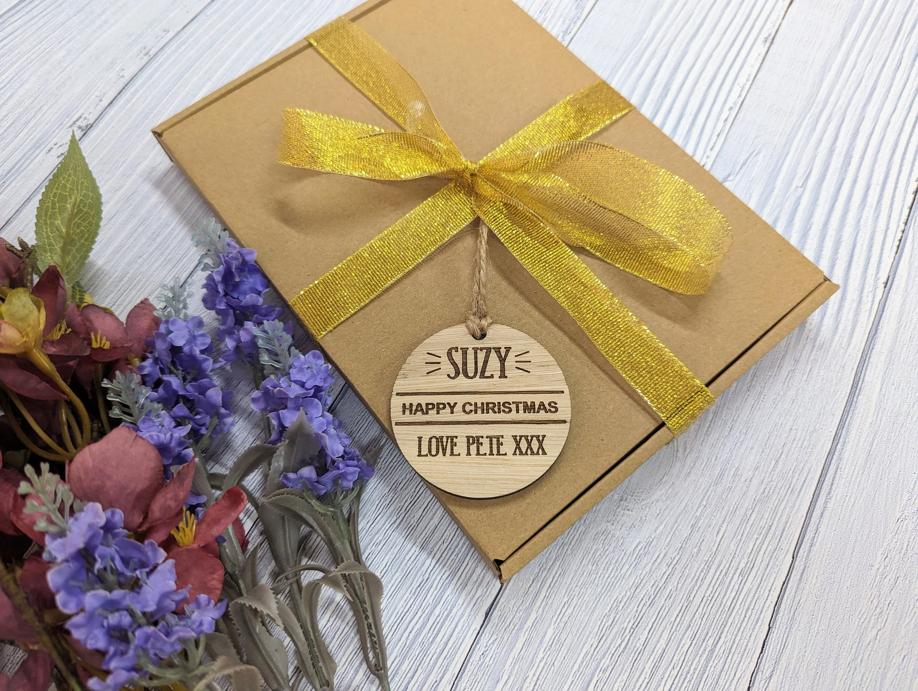 Personalised Wooden Christmas Gift Tag - Happy Christmas - Rustic Charm - Image 8