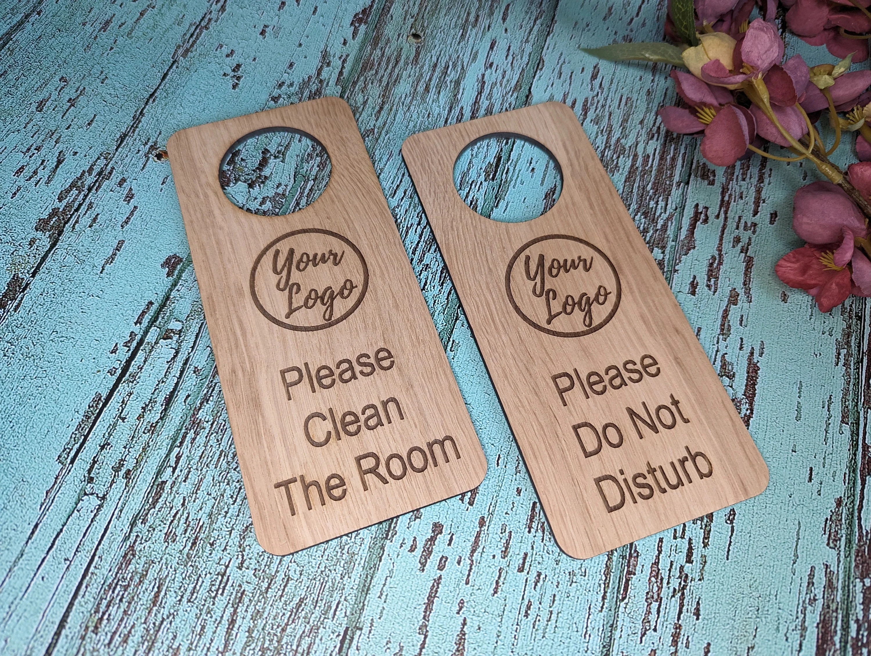 Personalised Wooden Door Hanger - "Please Clean the Room" and "Please Do Not Disturb" - Hotel Sign, Bedroom Sign, Oak, Bulk - Image 4
