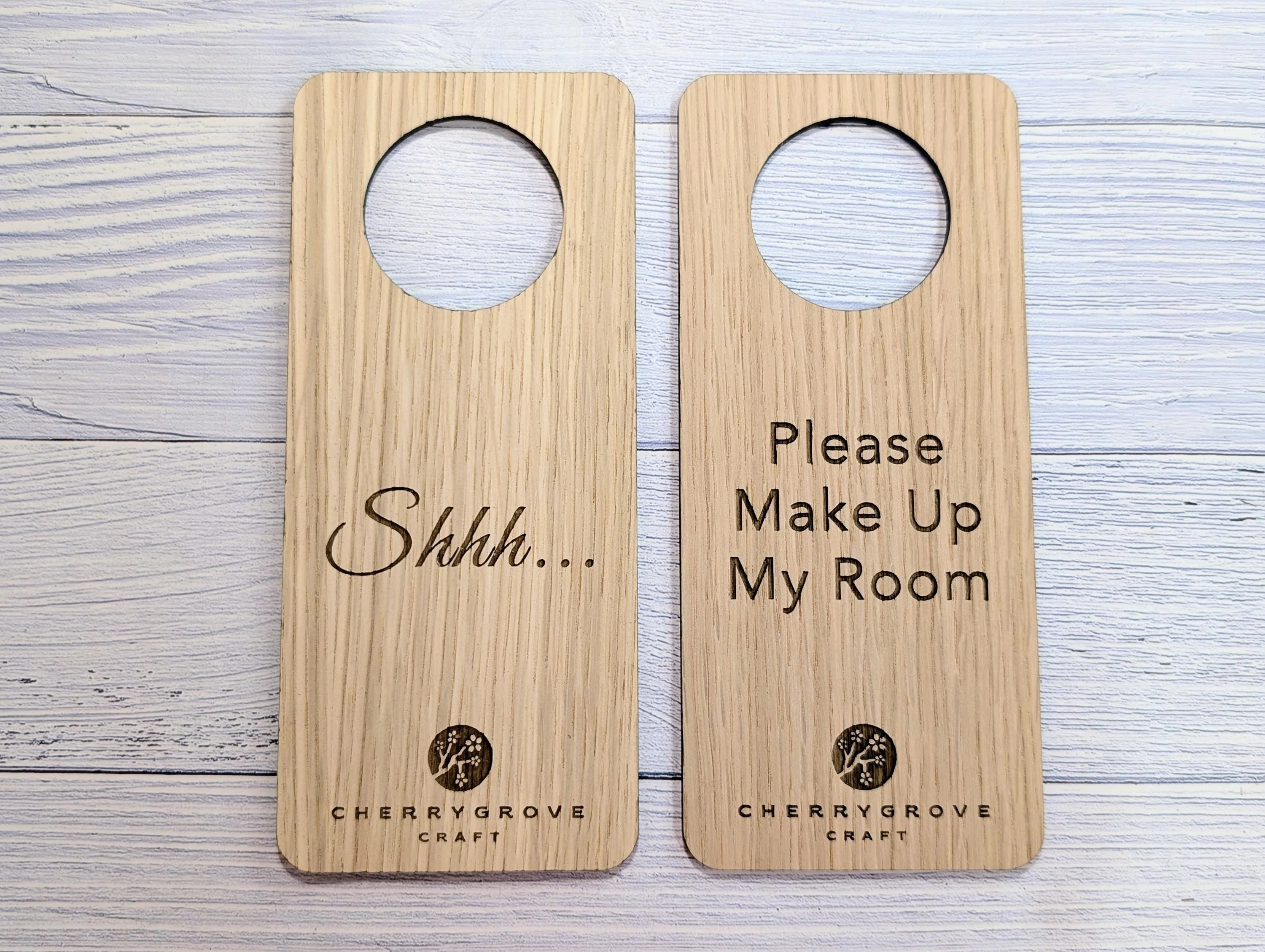 Personalised Wooden Door Hanger – "Shhh..." and "Please Make Up My Room", Custom Logo Option, Eco-Friendly Hotel & BnB Bedroom Sign - Image 5