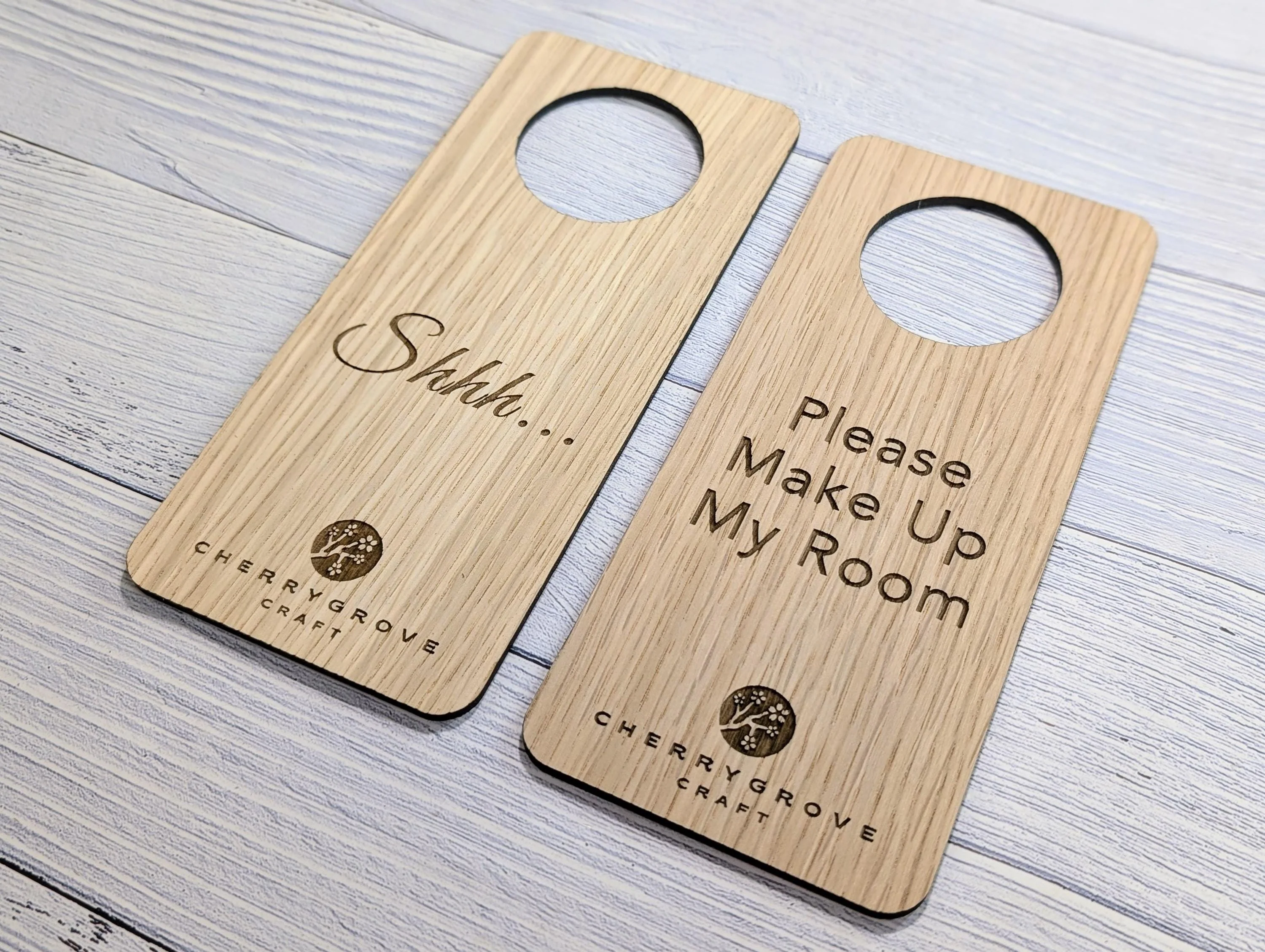 Personalised Wooden Door Hanger – "Shhh..." and "Please Make Up My Room", Custom Logo Option, Eco-Friendly Hotel & BnB Bedroom Sign - Image 6