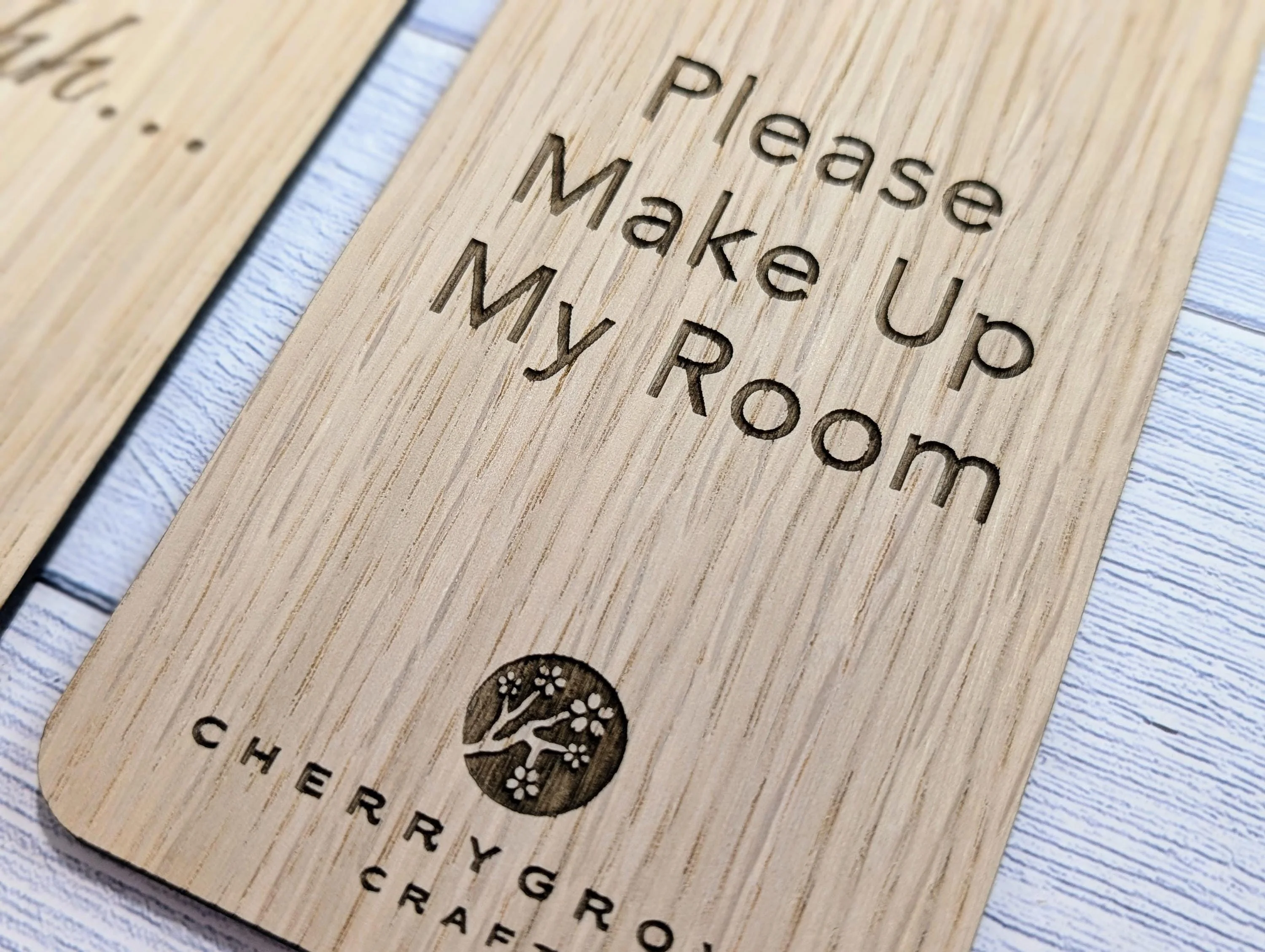 Personalised Wooden Door Hanger – "Shhh..." and "Please Make Up My Room", Custom Logo Option, Eco-Friendly Hotel & BnB Bedroom Sign - Image 7