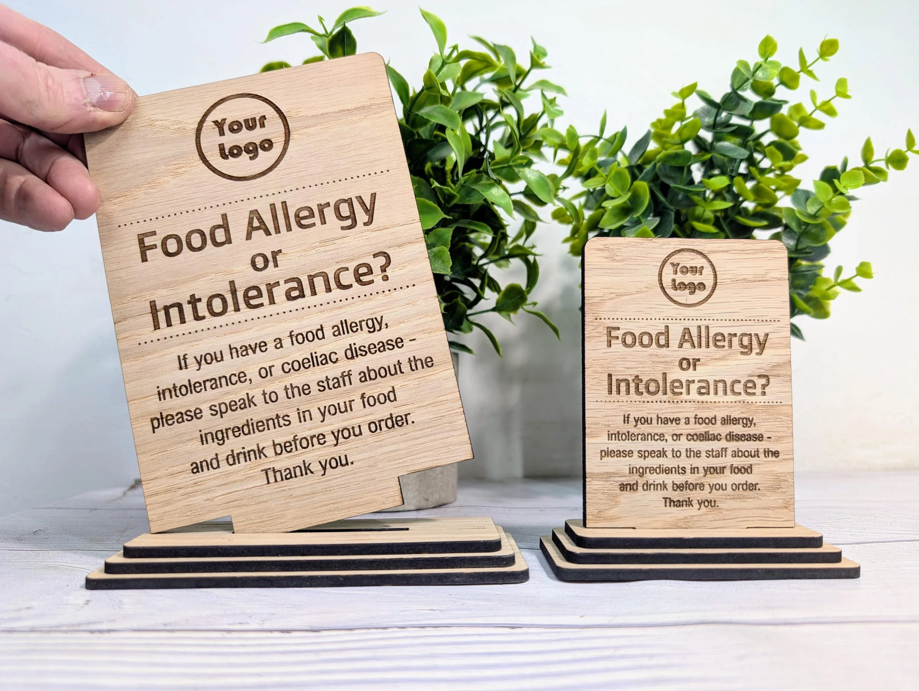 Personalised Wooden Food Allergy Sign – Custom Engraved Kitchen Notice with Logo for Cafés, Pubs & Restaurants, Intolerance and Coeliac Info - Image 2
