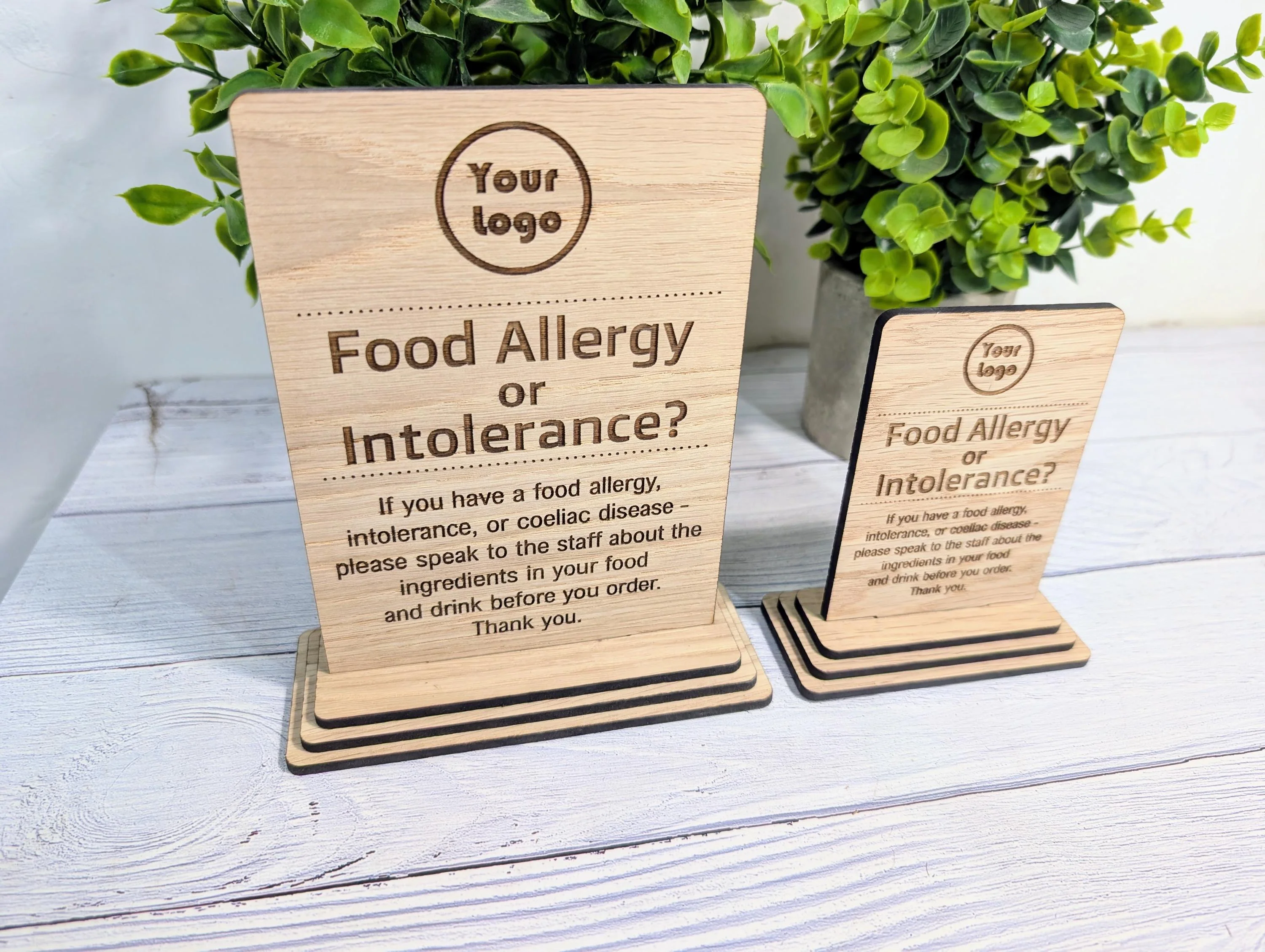 Personalised Wooden Food Allergy Sign – Custom Engraved Kitchen Notice with Logo for Cafés, Pubs & Restaurants, Intolerance and Coeliac Info - Image 3