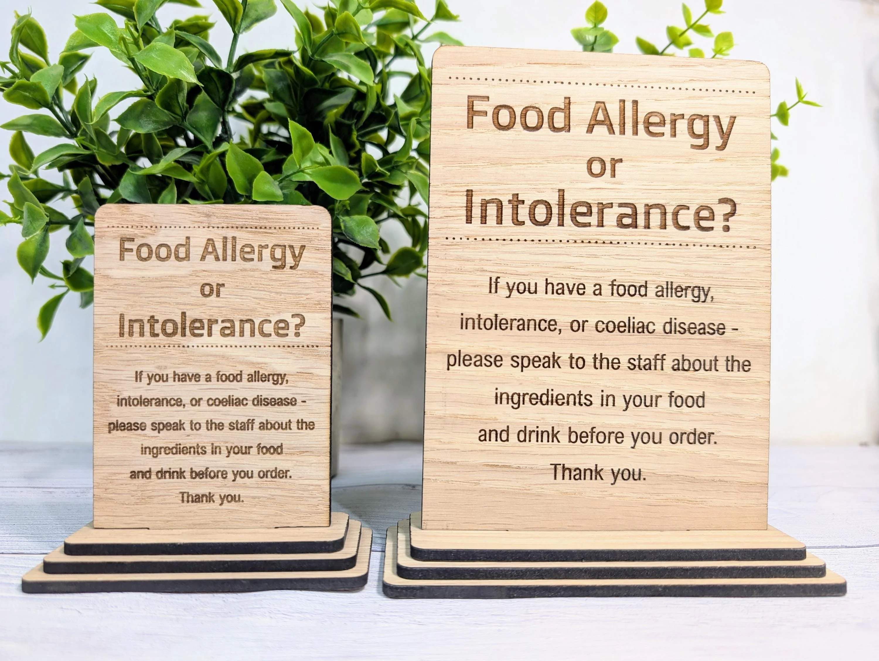 Personalised Wooden Food Allergy Sign – Freestanding Oak Café & Restaurant Notice for Allergy, Intolerance and Coeliac Information, Signage - Image 2