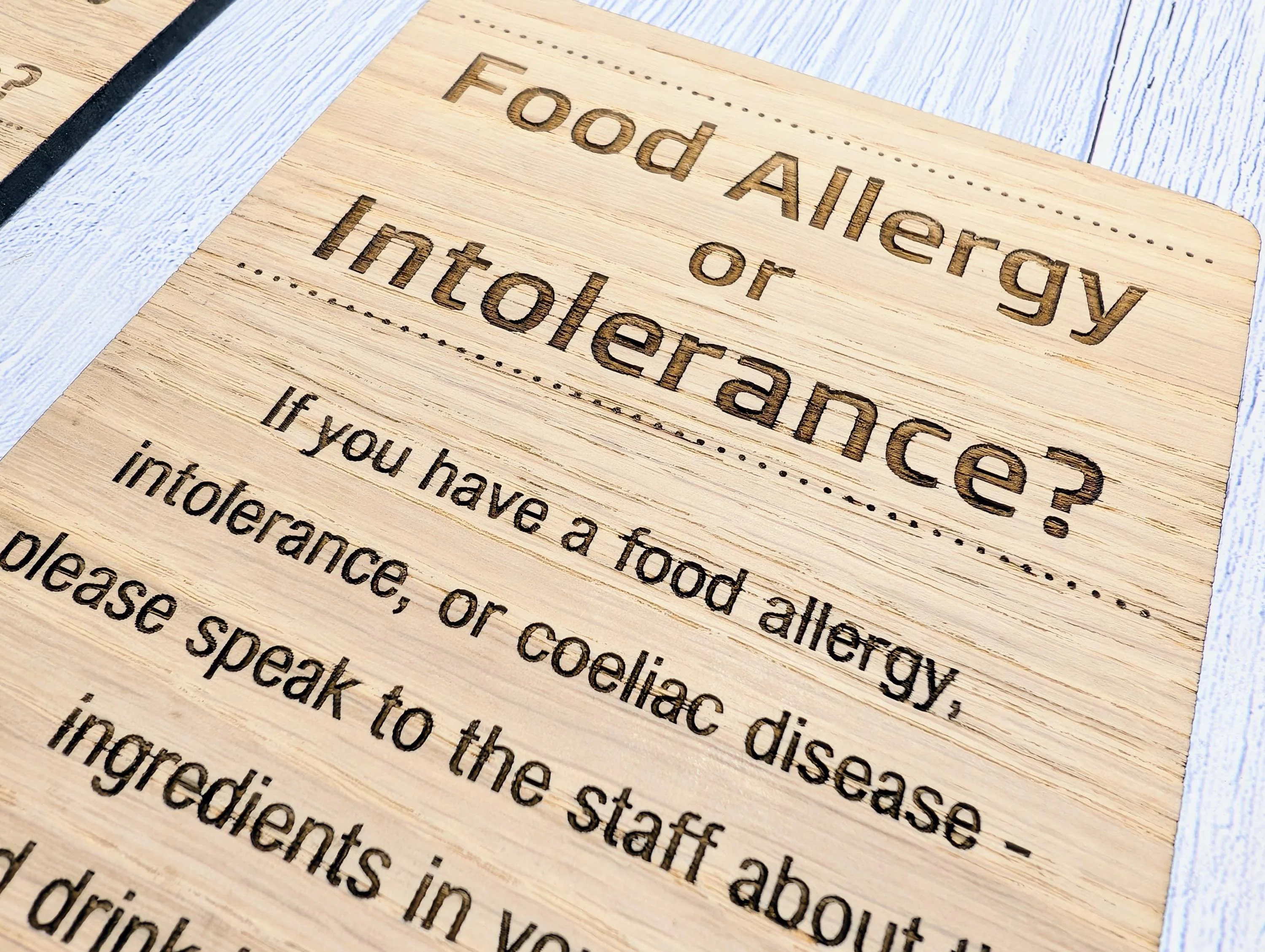 Personalised Wooden Food Allergy Sign – Freestanding Oak Café & Restaurant Notice for Allergy, Intolerance and Coeliac Information, Signage - Image 7
