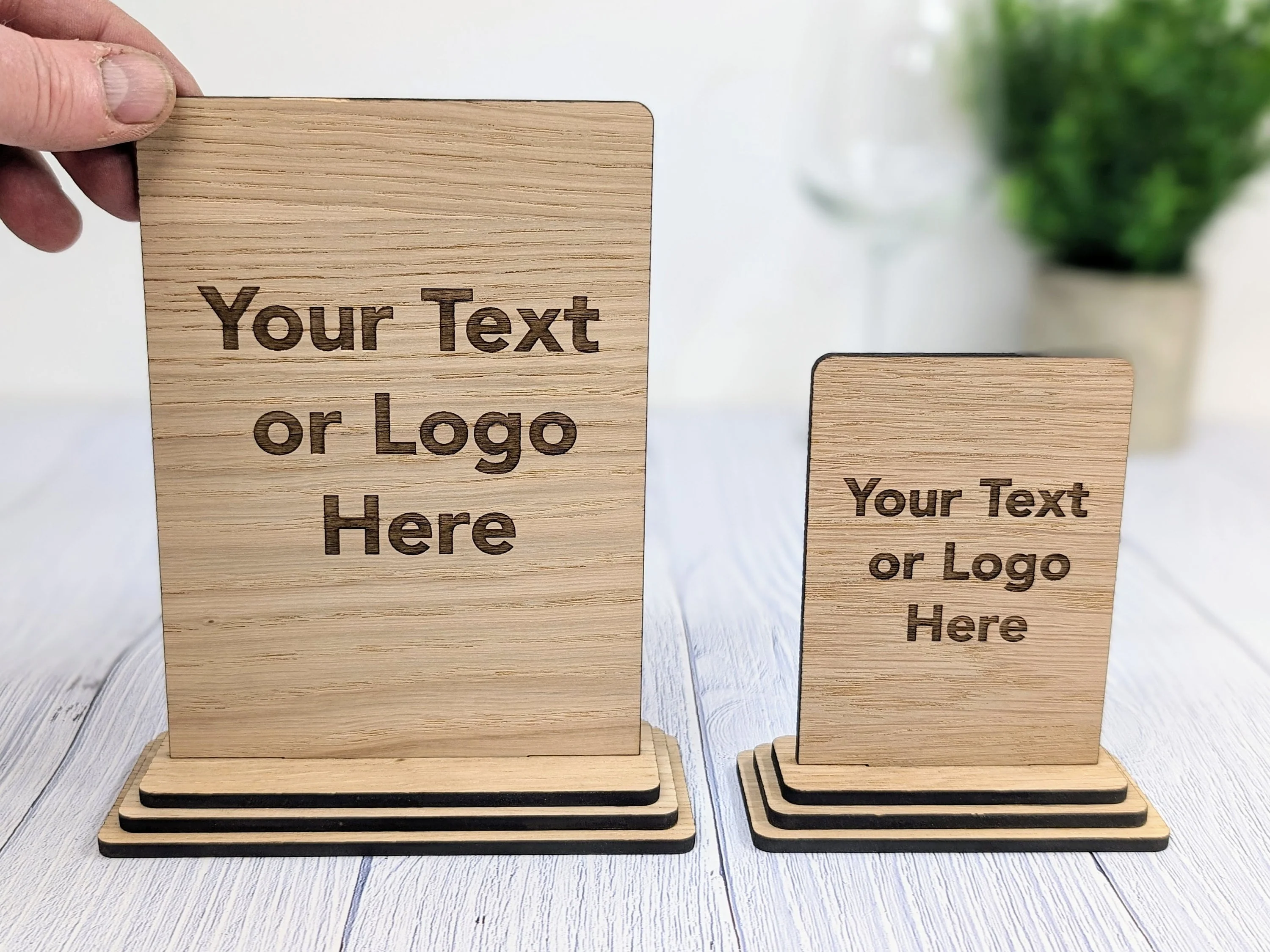 Personalised Wooden Freestanding Table Signs - Custom Text & Logo, Two Sizes - Image 11