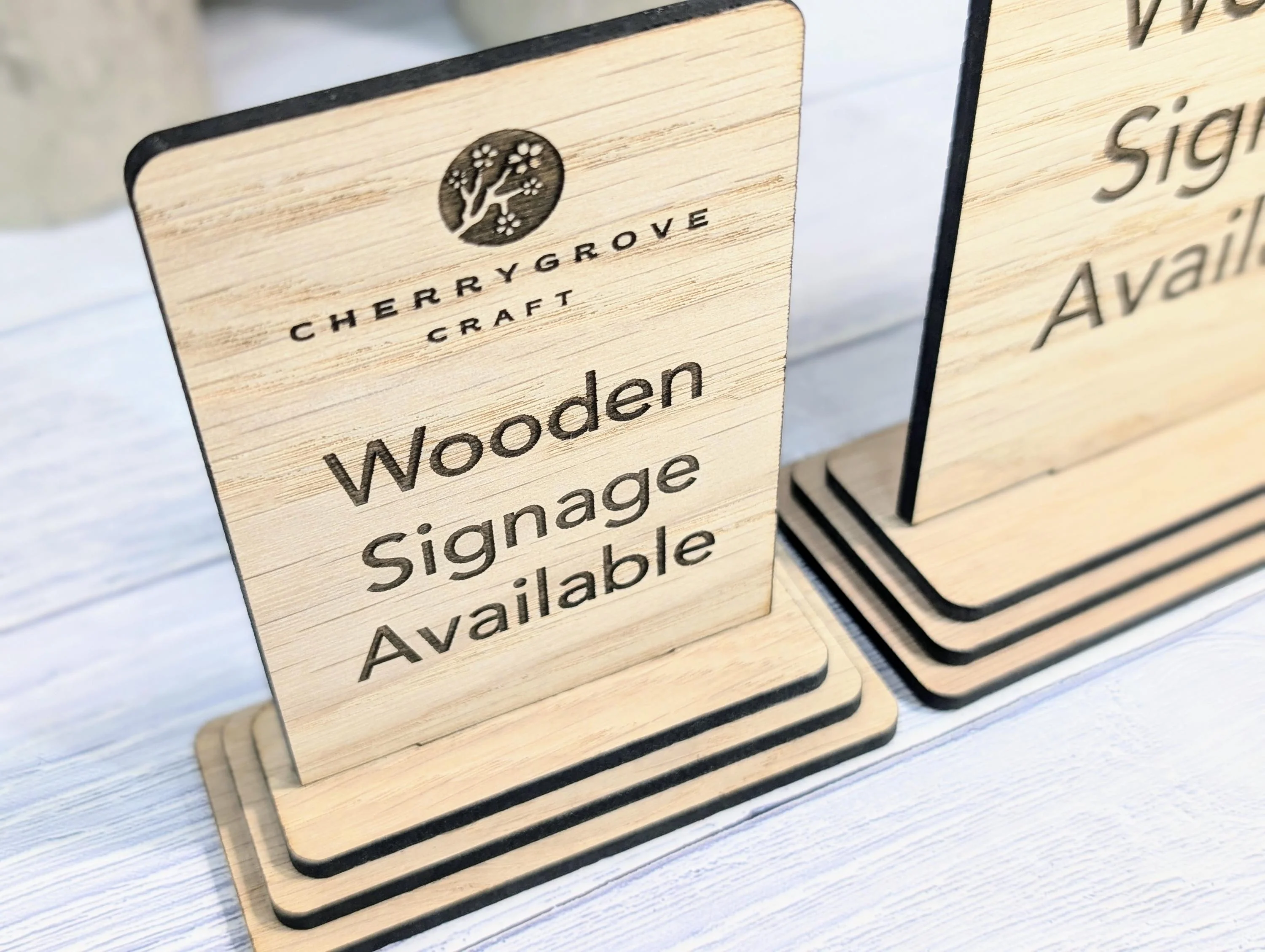 Personalised Wooden Freestanding Table Signs - Custom Text & Logo, Two Sizes - Image 2