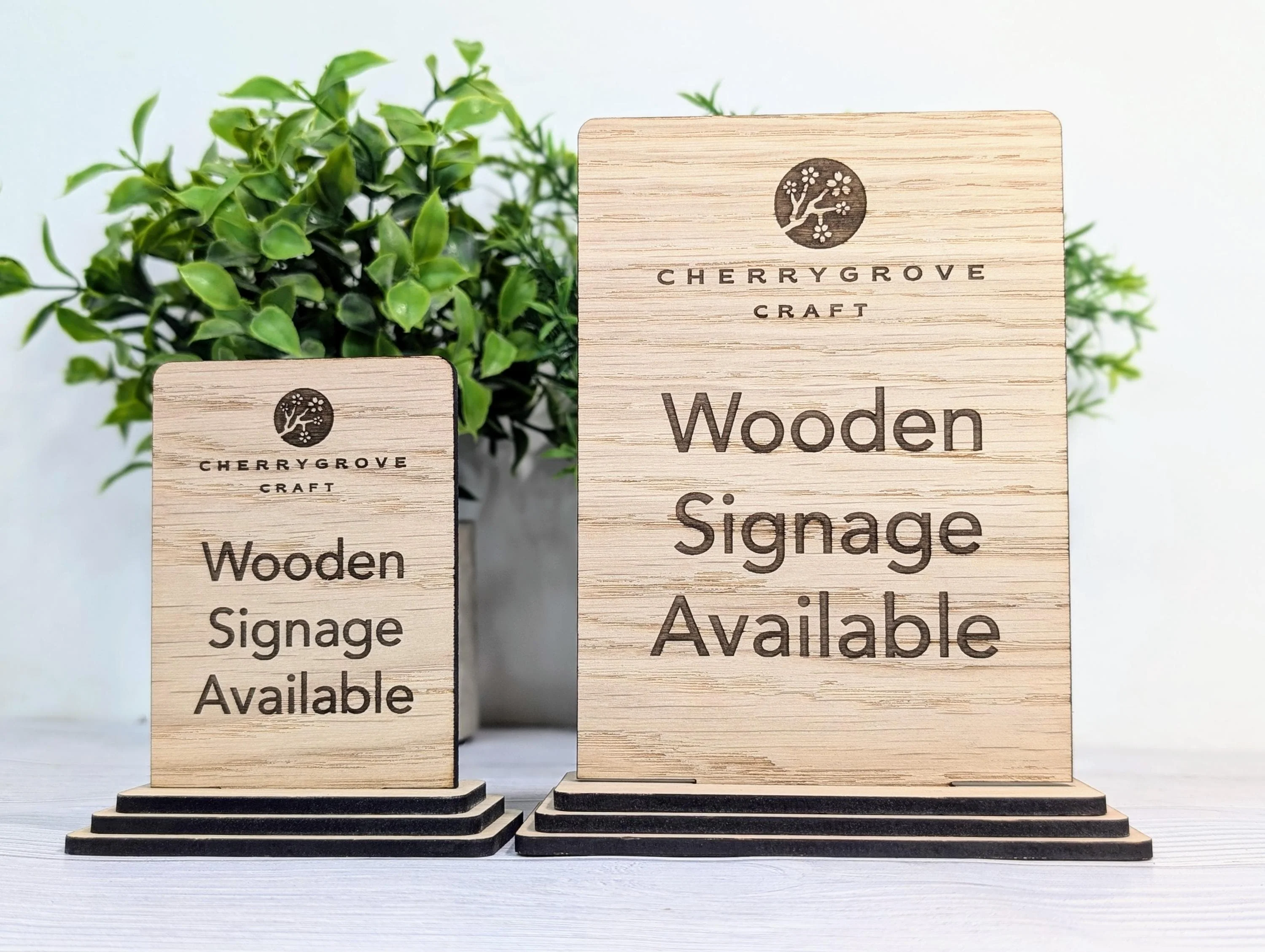 Personalised Wooden Freestanding Table Signs - Custom Text & Logo, Two Sizes - Image 3