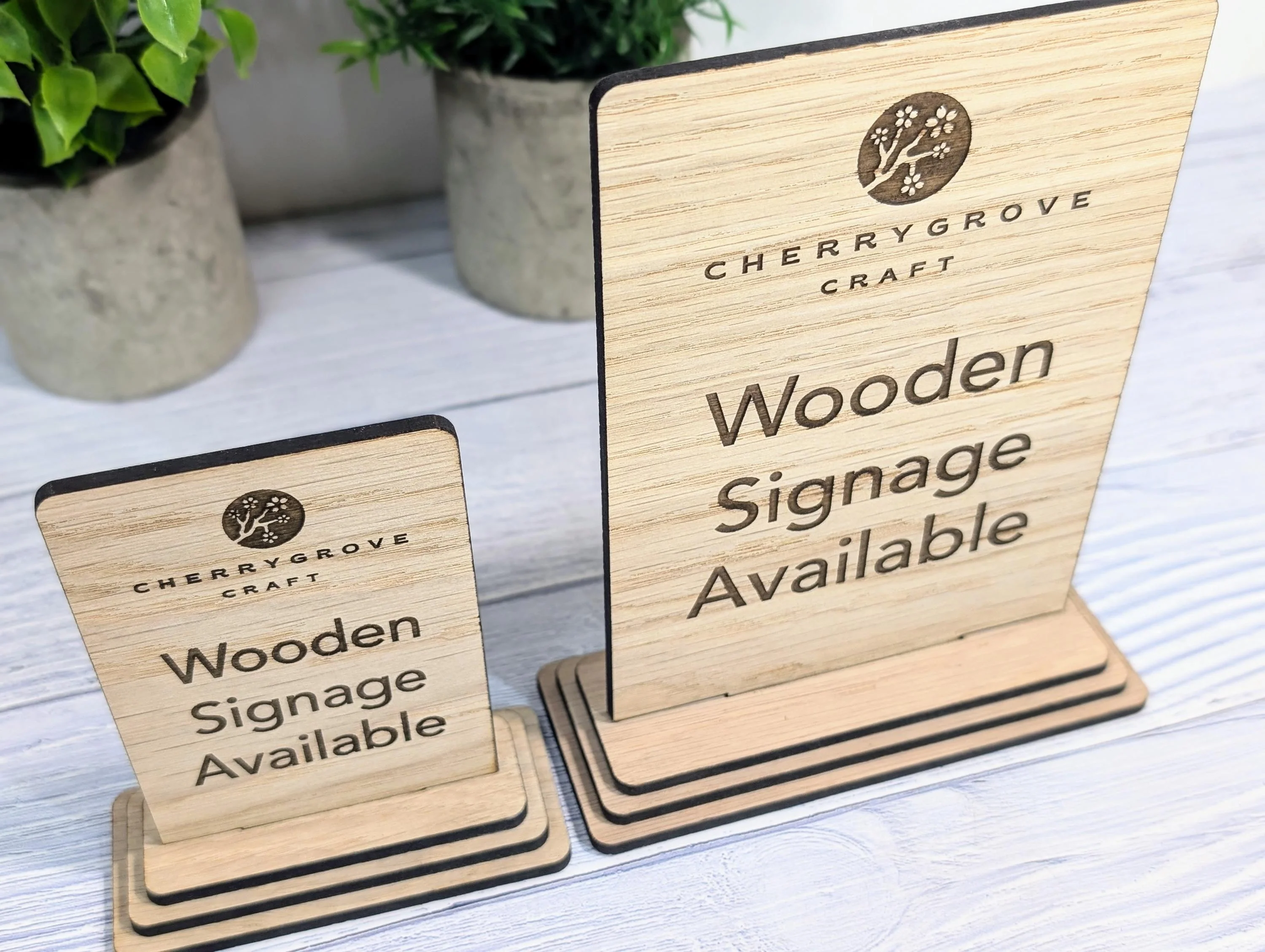 Personalised Wooden Freestanding Table Signs - Custom Text & Logo, Two Sizes - Image 4