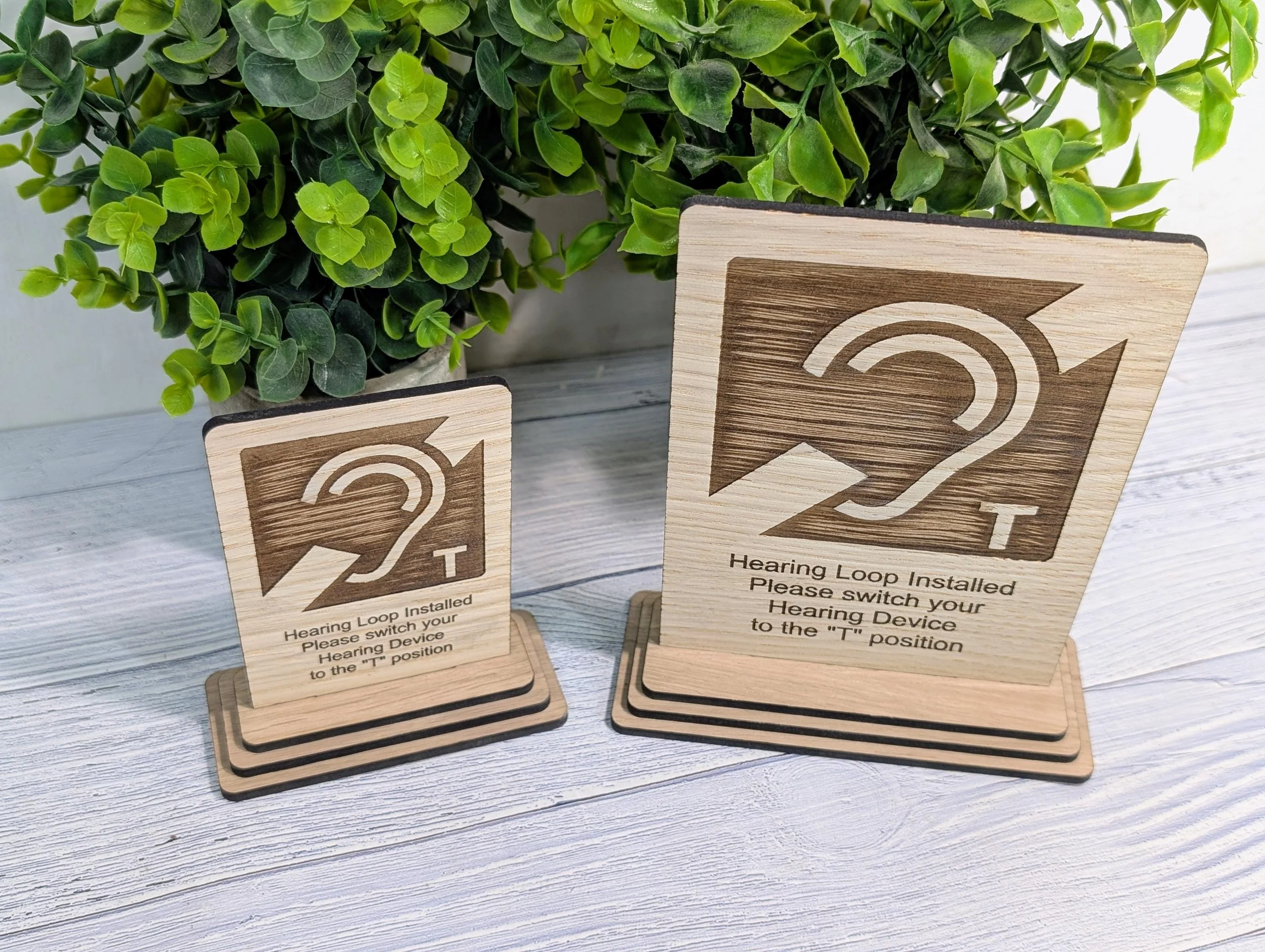 Personalised Wooden Hearing Loop Sign – Freestanding Table Sign for Accessibility, Office, & Public Spaces- Two Sizes - Removable Base - Image 3