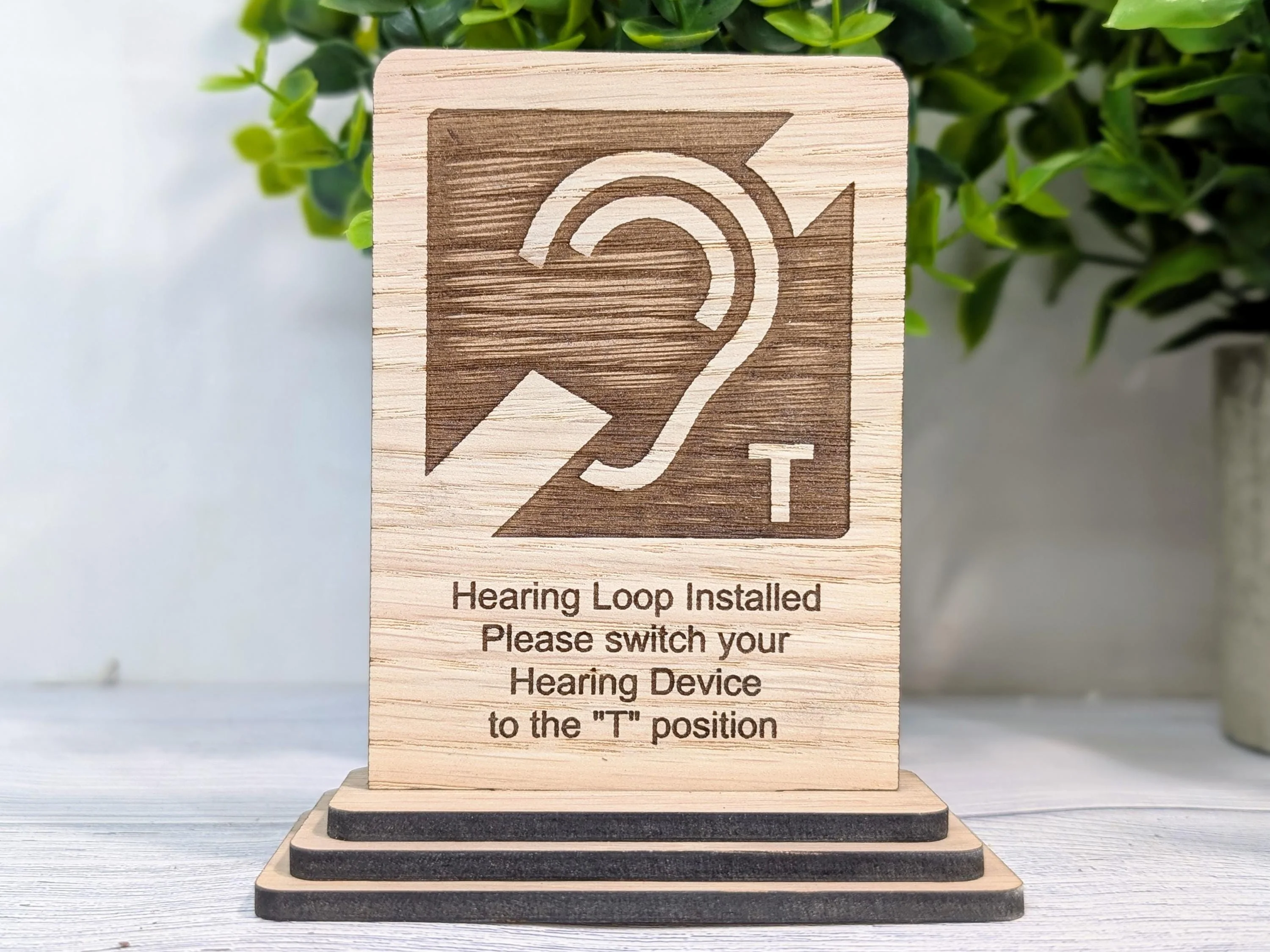 Personalised Wooden Hearing Loop Sign – Freestanding Table Sign for Accessibility, Office, & Public Spaces- Two Sizes - Removable Base - Image 4