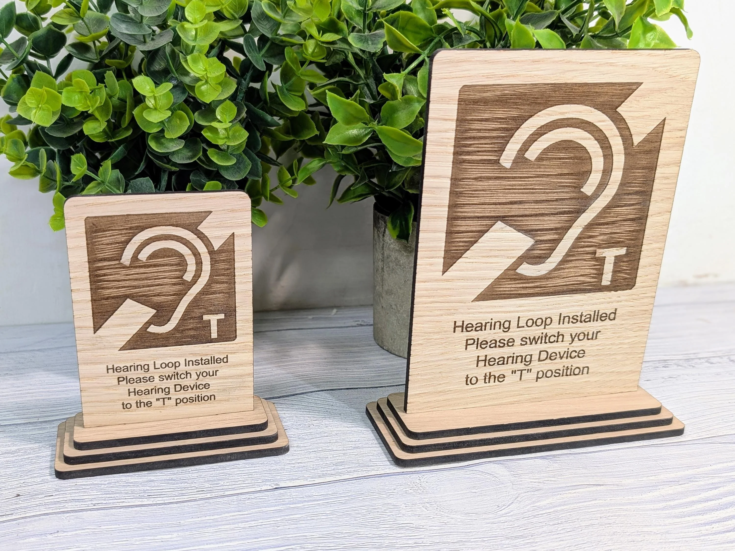 Personalised Wooden Hearing Loop Sign – Freestanding Table Sign for Accessibility, Office, & Public Spaces- Two Sizes - Removable Base - Image 5
