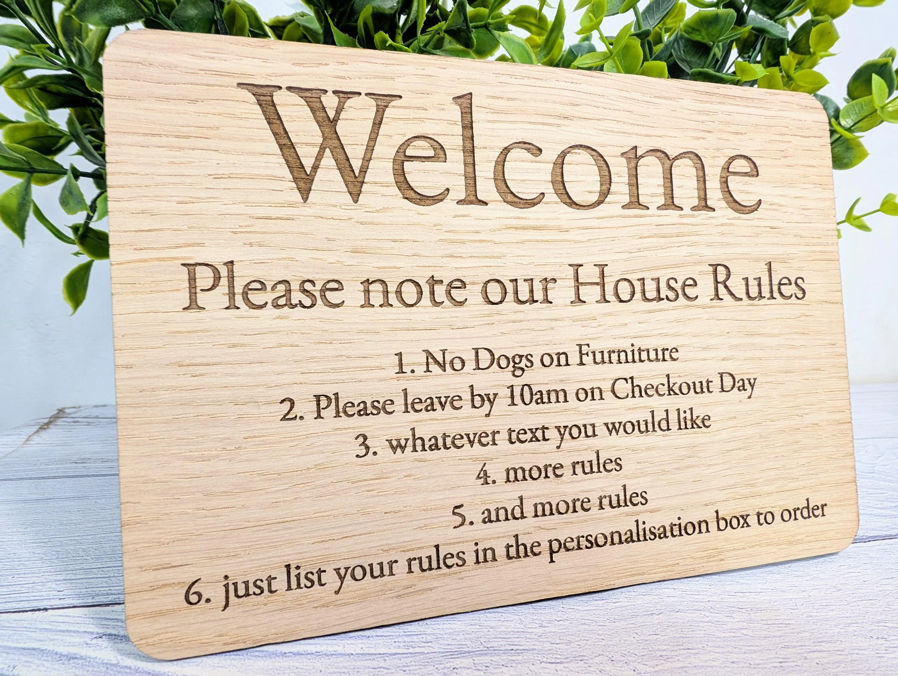 Personalised Wooden House Rules Sign – Custom Sustainable Oak Freestanding Airbnb & Guest House Welcome Notice - Optional Stand - Image 2