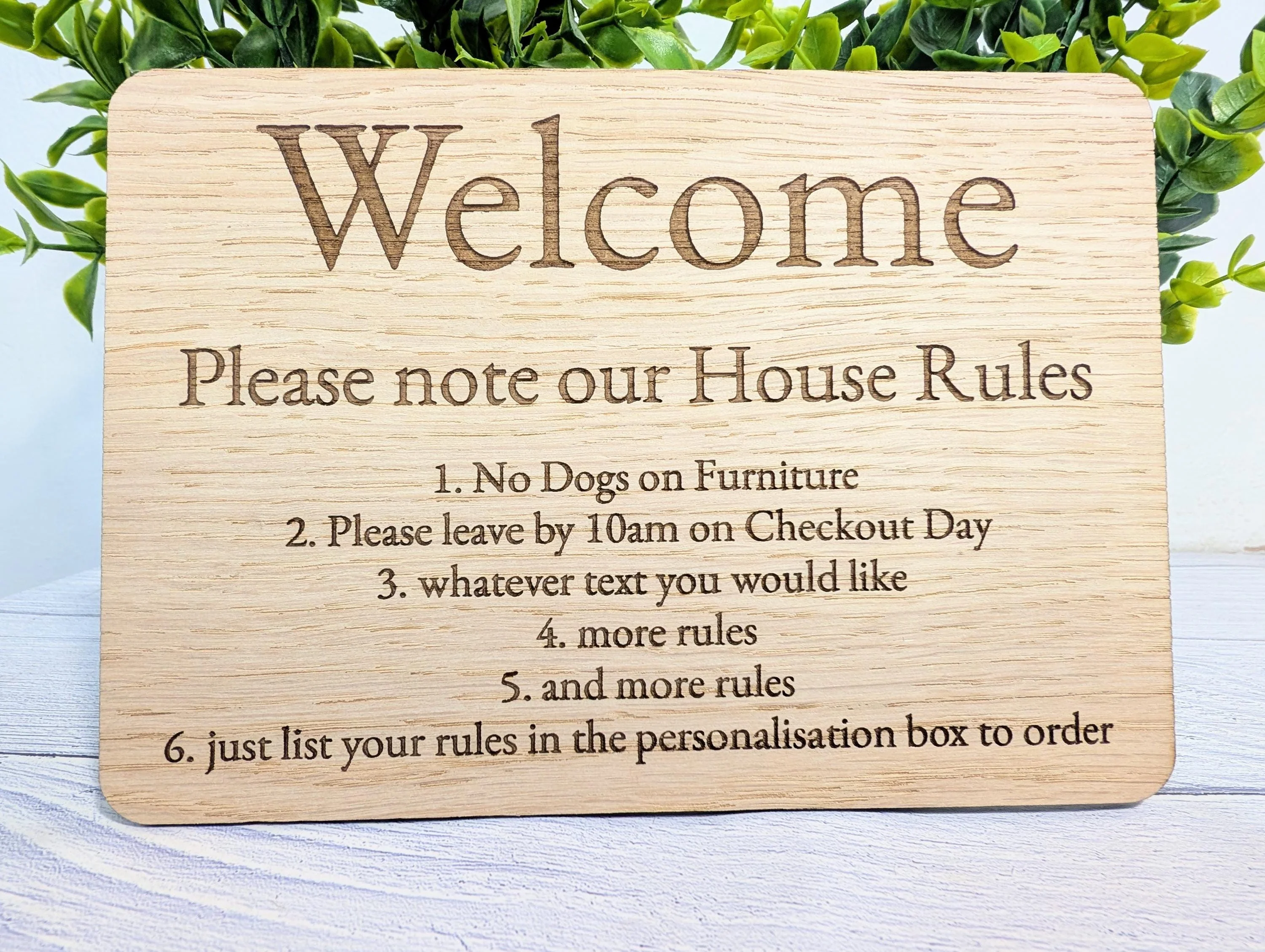 Personalised Wooden House Rules Sign – Custom Sustainable Oak Freestanding Airbnb & Guest House Welcome Notice - Optional Stand - Image 5