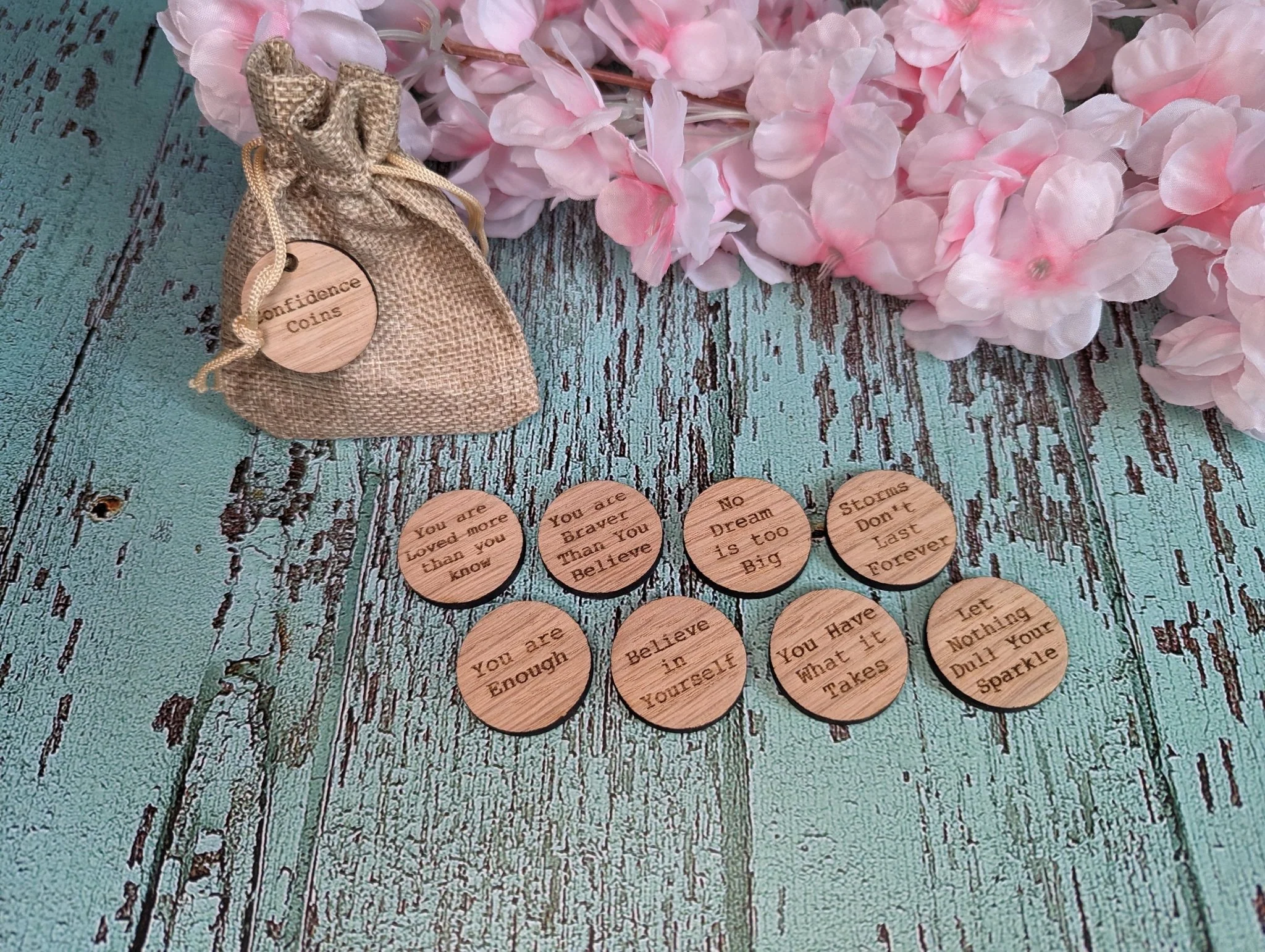Personalised Wooden Hug Tokens - Oak Kindness Gifts - Gift for Friends - Wooden Tokens - Custom Engraved - Confidence Coins - Image 4