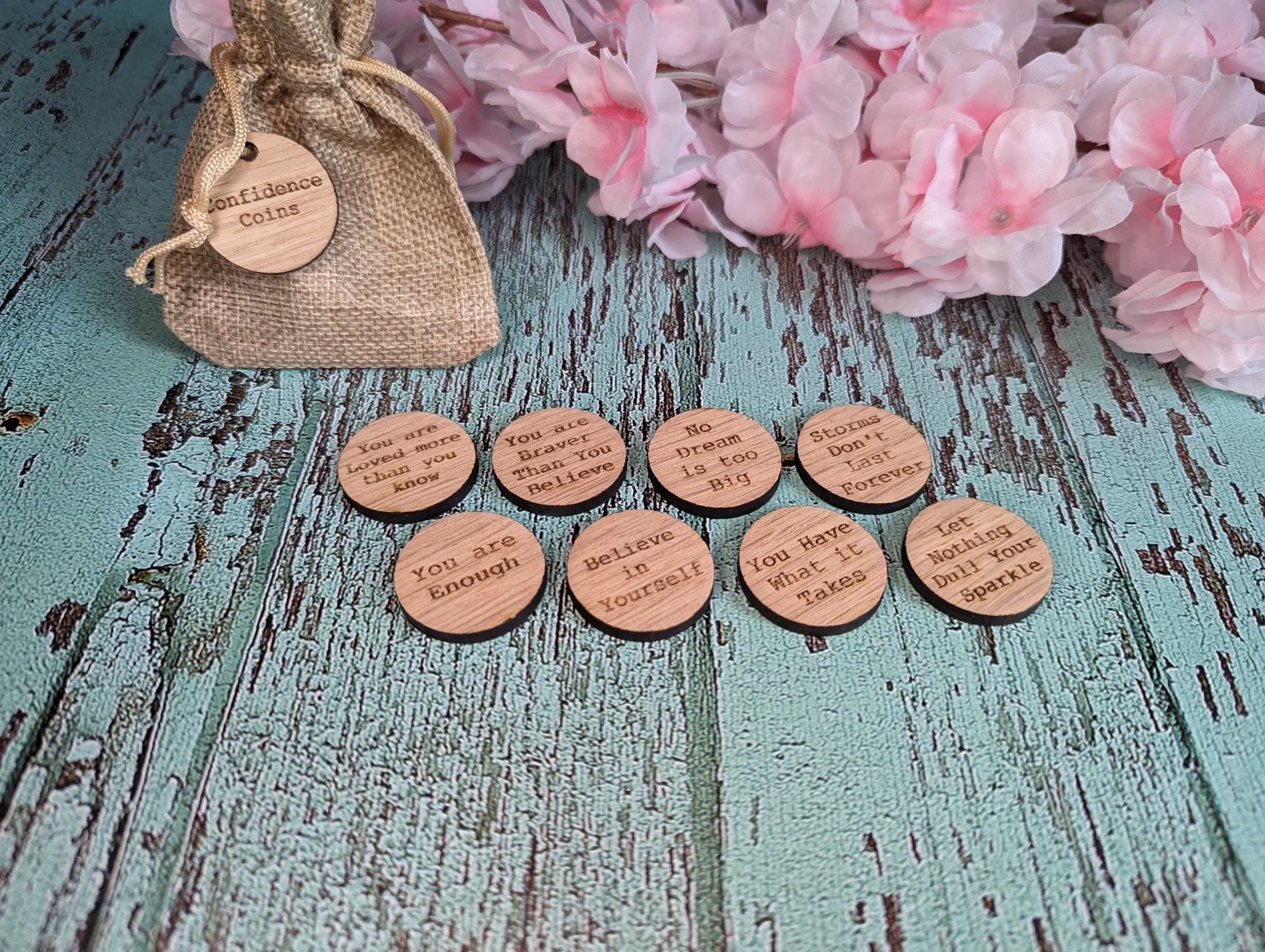 Personalised Wooden Hug Tokens - Oak Kindness Gifts - Gift for Friends - Wooden Tokens - Custom Engraved - Confidence Coins - Image 5
