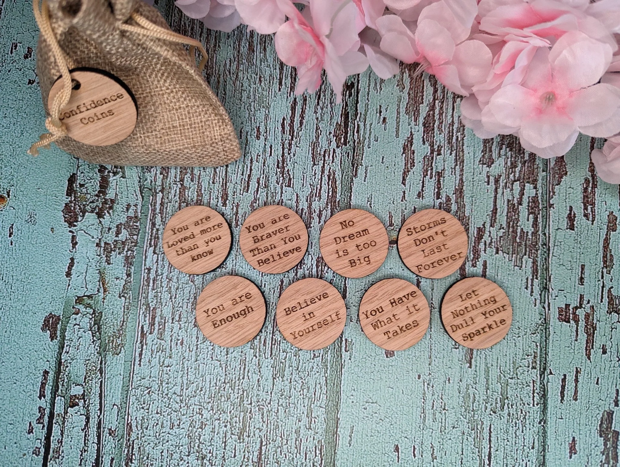 Personalised Wooden Hug Tokens - Oak Kindness Gifts - Gift for Friends - Wooden Tokens - Custom Engraved - Confidence Coins - Image 6