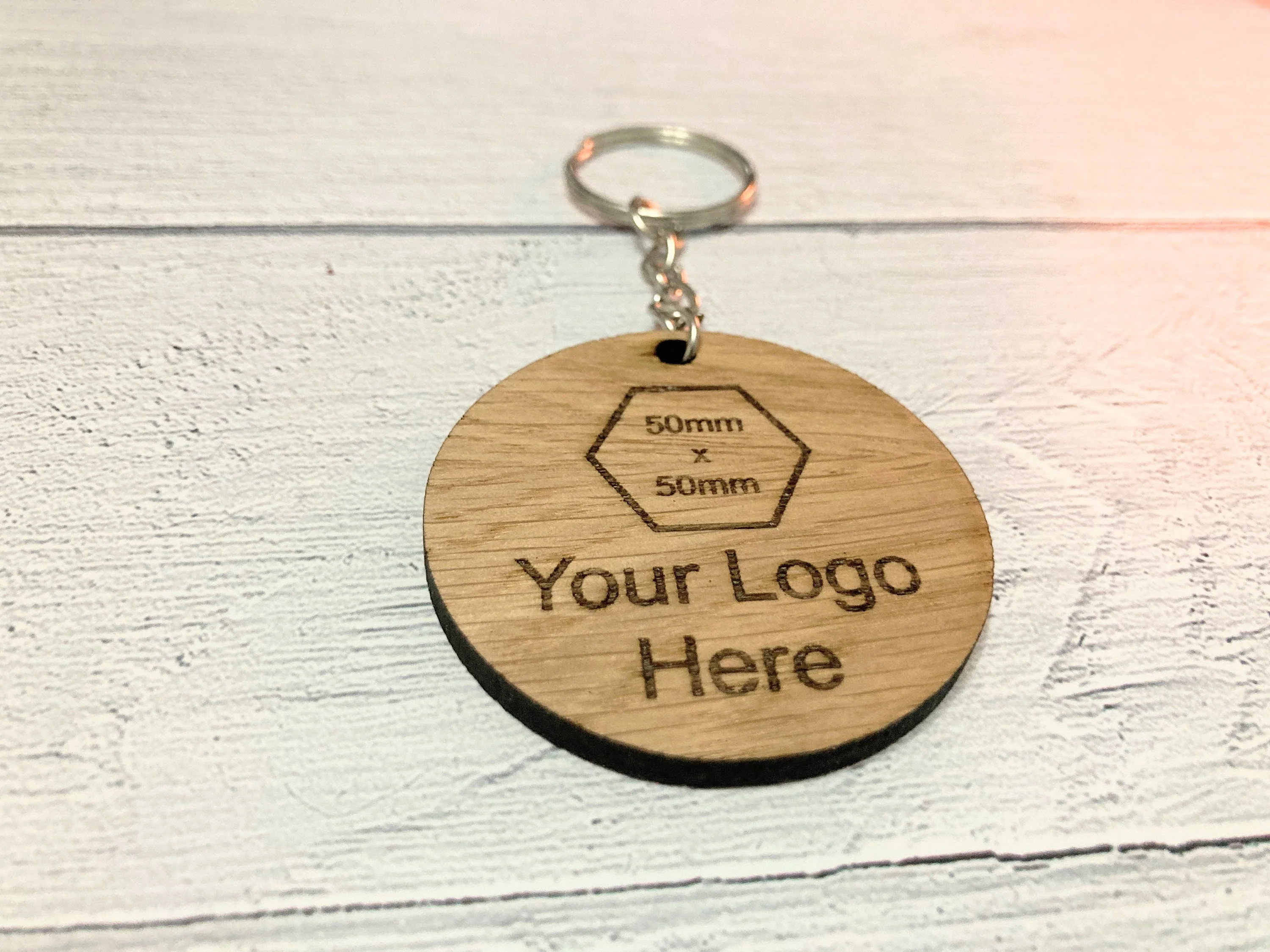 Personalised Wooden Keyrings, Logo Key Fobs, Choice of Size, Oak - Image 6
