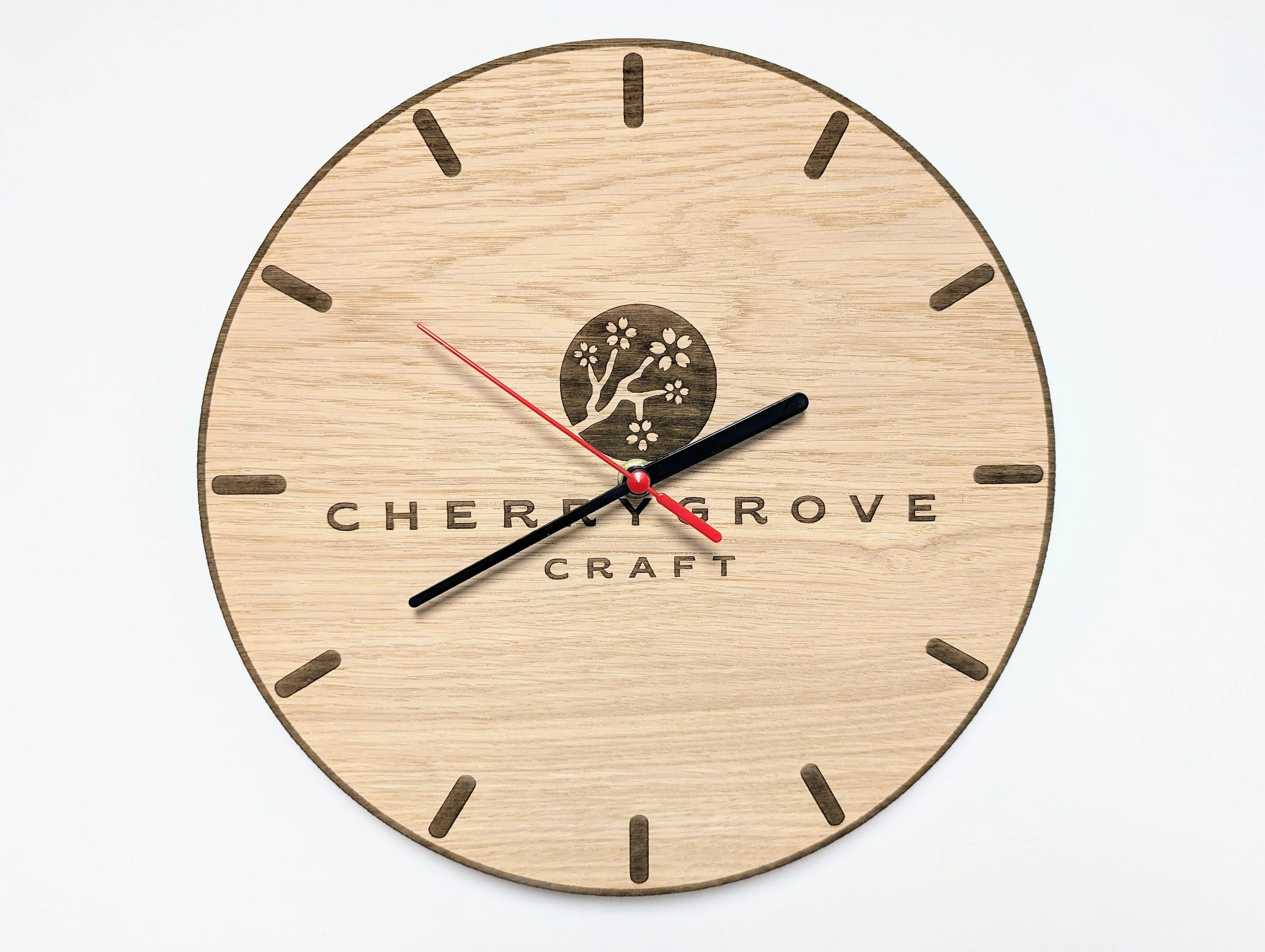 Personalised Wooden Logo Wall Clock - Custom Engraved Branded Timepiece - Eco-Friendly Oak Veneer - Sustainable Packaging - 30cm - Image 2