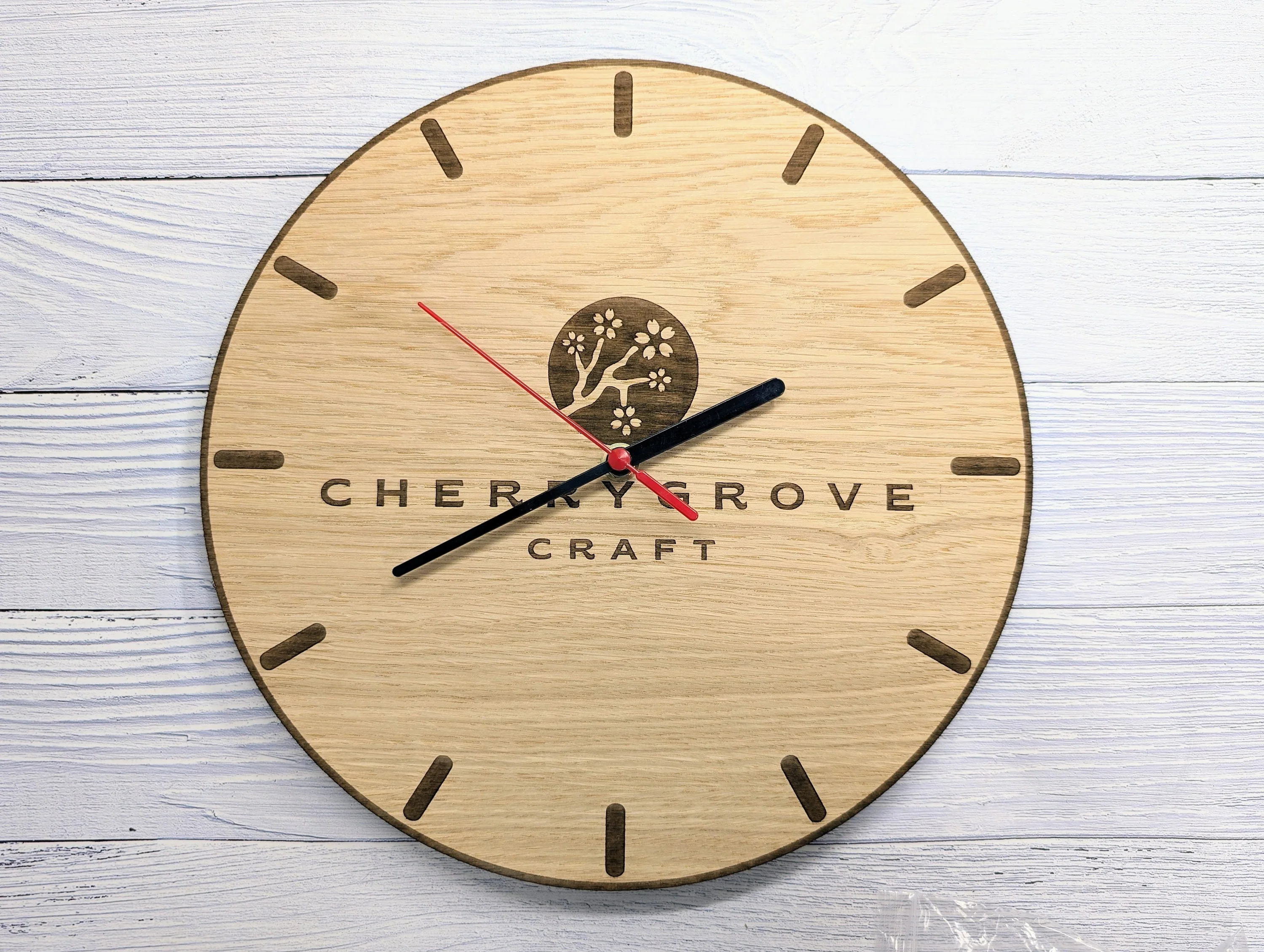 Personalised Wooden Logo Wall Clock - Custom Engraved Branded Timepiece - Eco-Friendly Oak Veneer - Sustainable Packaging - 30cm - Image 4