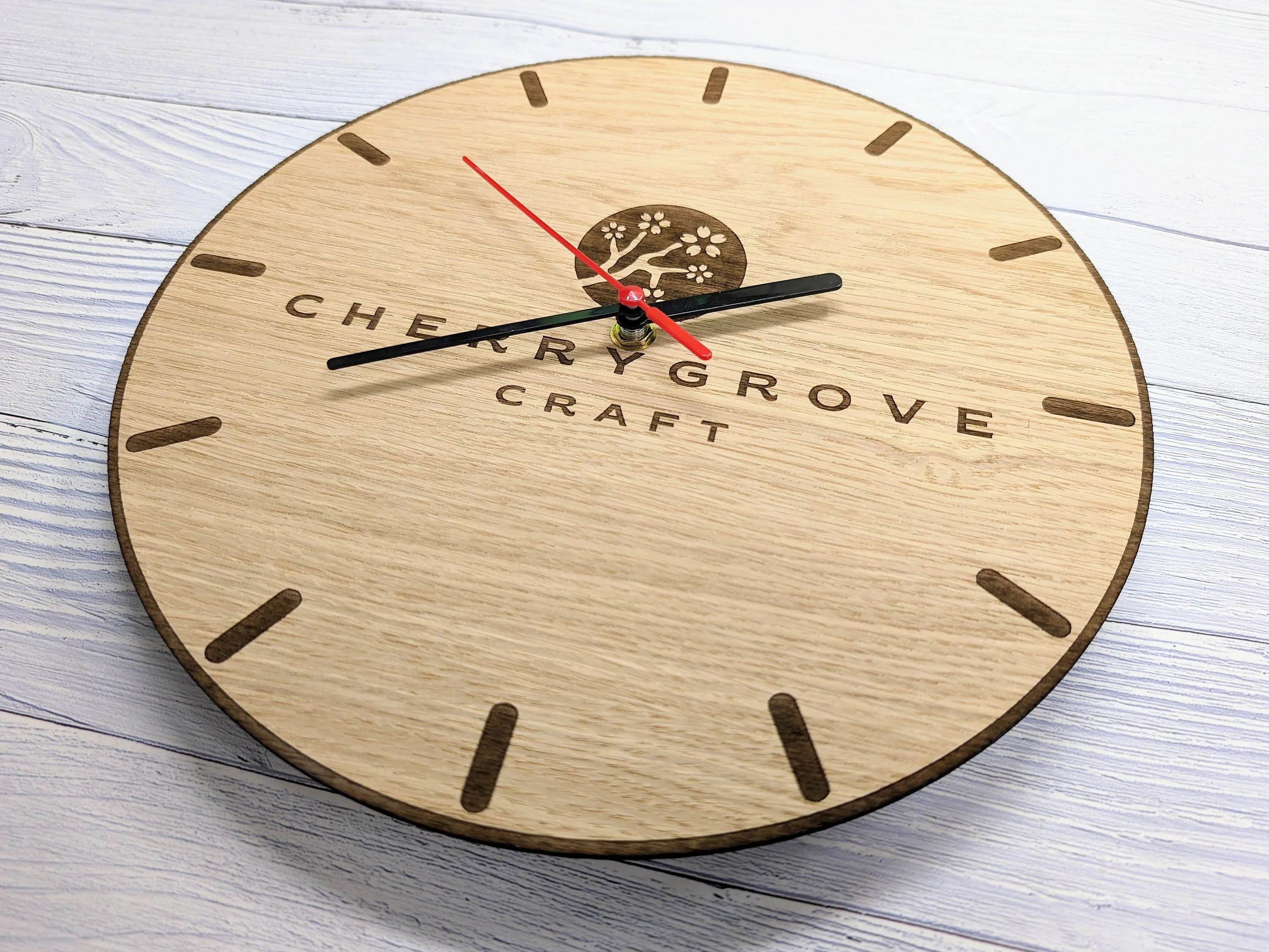 Personalised Wooden Logo Wall Clock - Custom Engraved Branded Timepiece - Eco-Friendly Oak Veneer - Sustainable Packaging - 30cm - Image 5