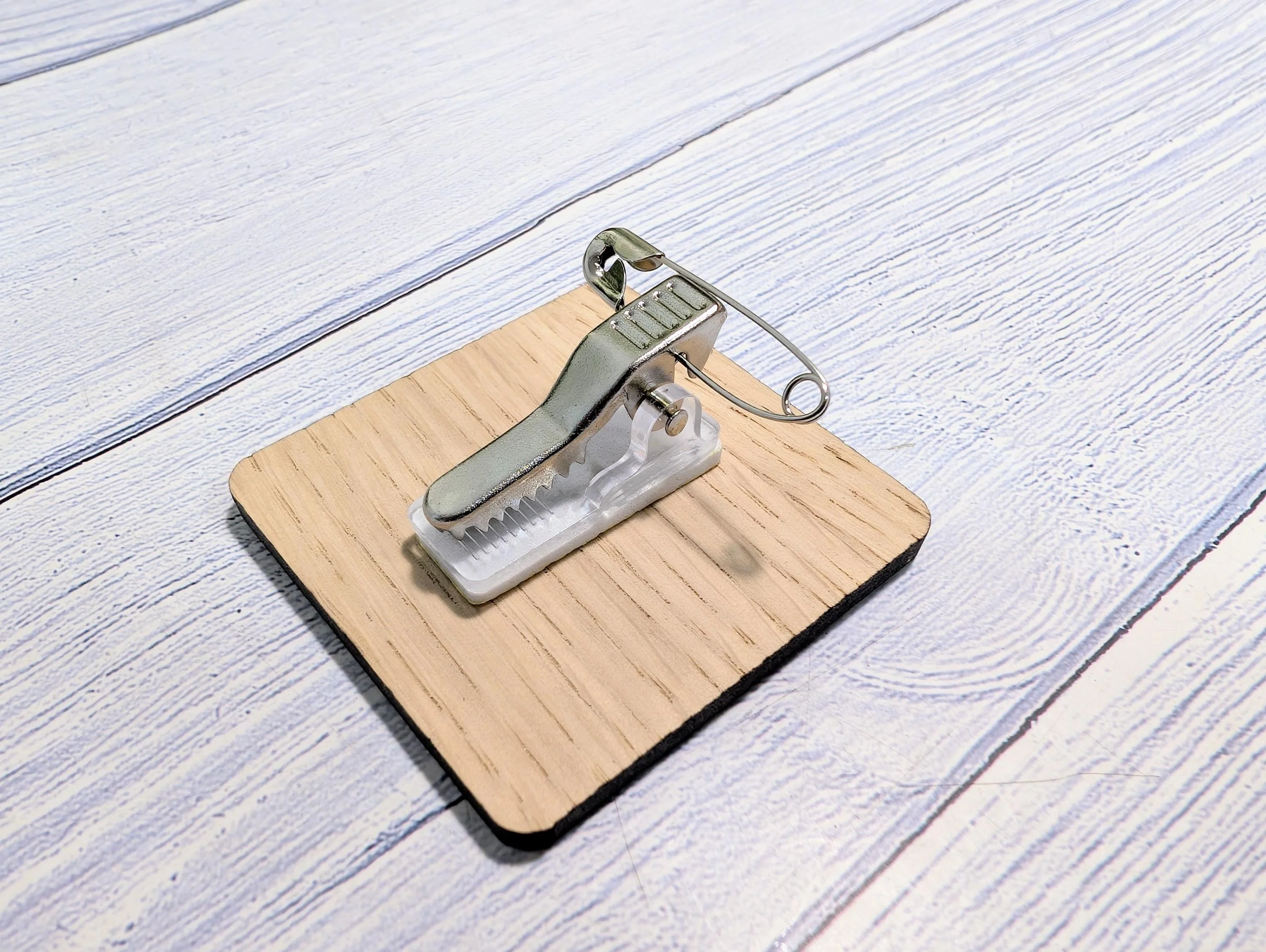 Personalised Wooden Name Badge 50mm x 50mm – Square Shape Oak Veneer with Pin/Clip, Magnet or Pin Only – Eco-Friendly Custom Work ID Tag - Image 3