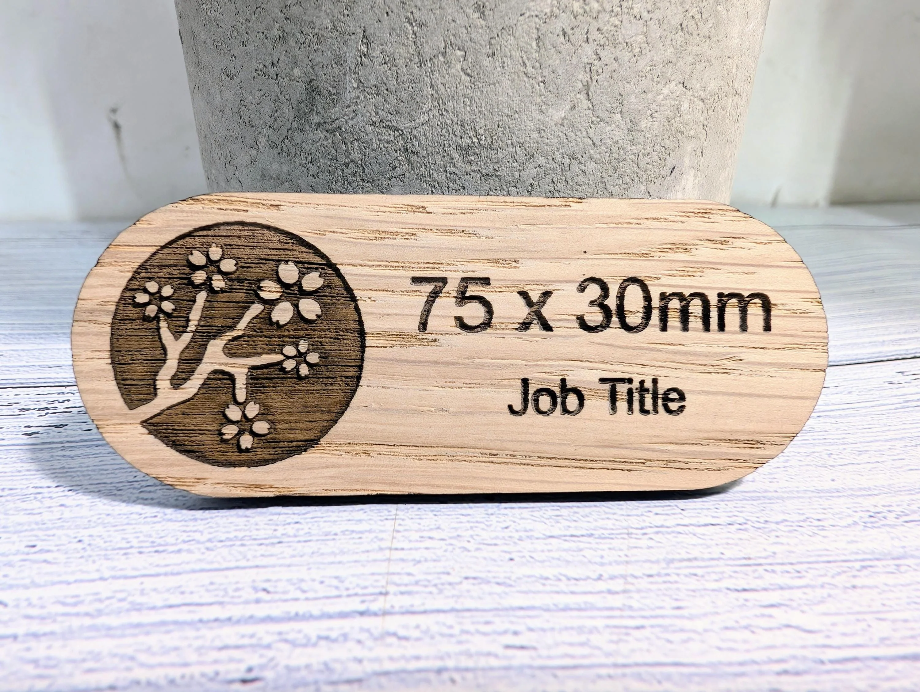 Personalised Wooden Name Badge 75x30mm – Lozenge Shape Oak Veneer with Magnet or Pin – Eco-Friendly Custom Work ID Tag - Image 6