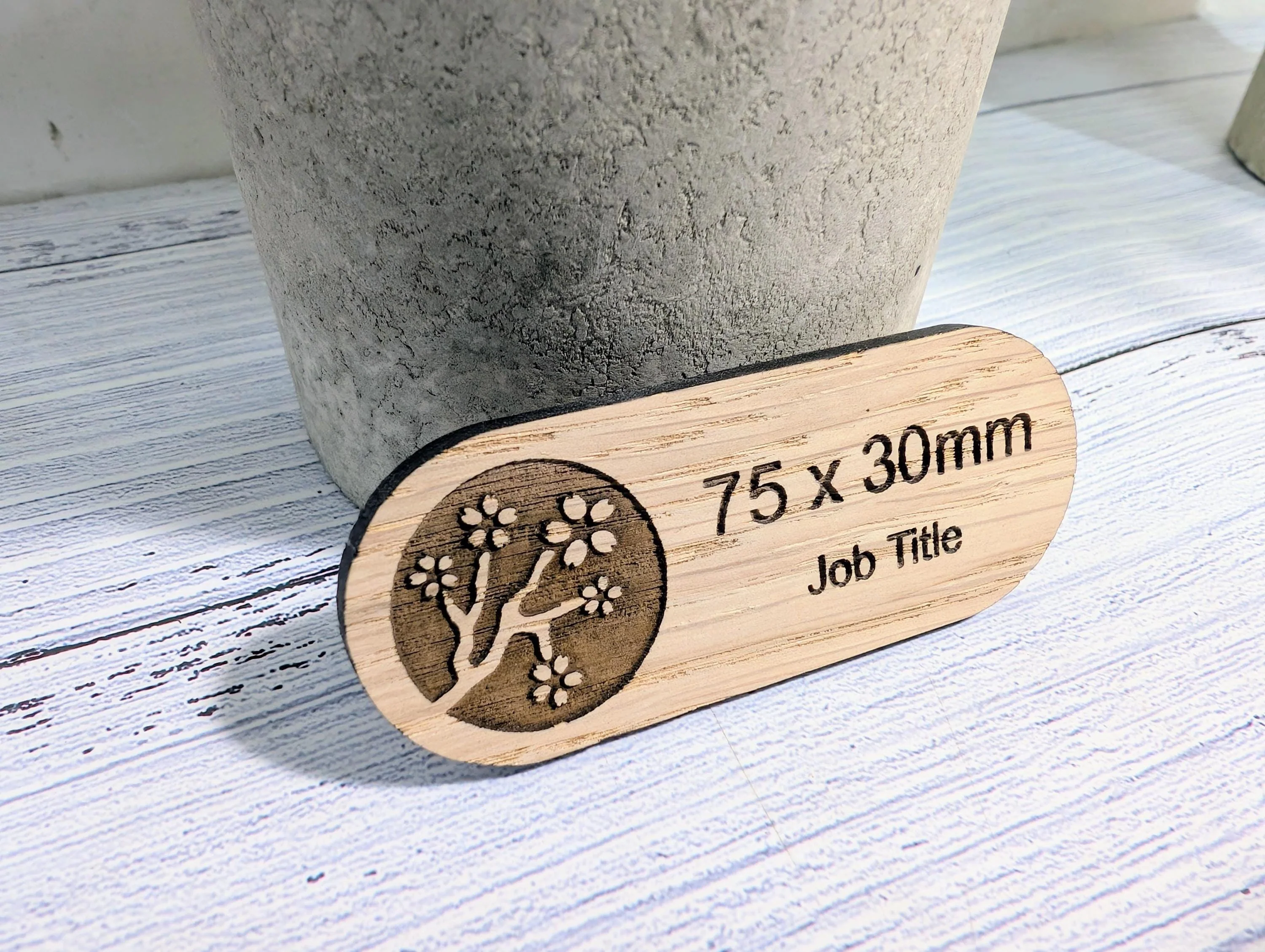 Personalised Wooden Name Badge 75x30mm – Lozenge Shape Oak Veneer with Magnet or Pin – Eco-Friendly Custom Work ID Tag - Image 7