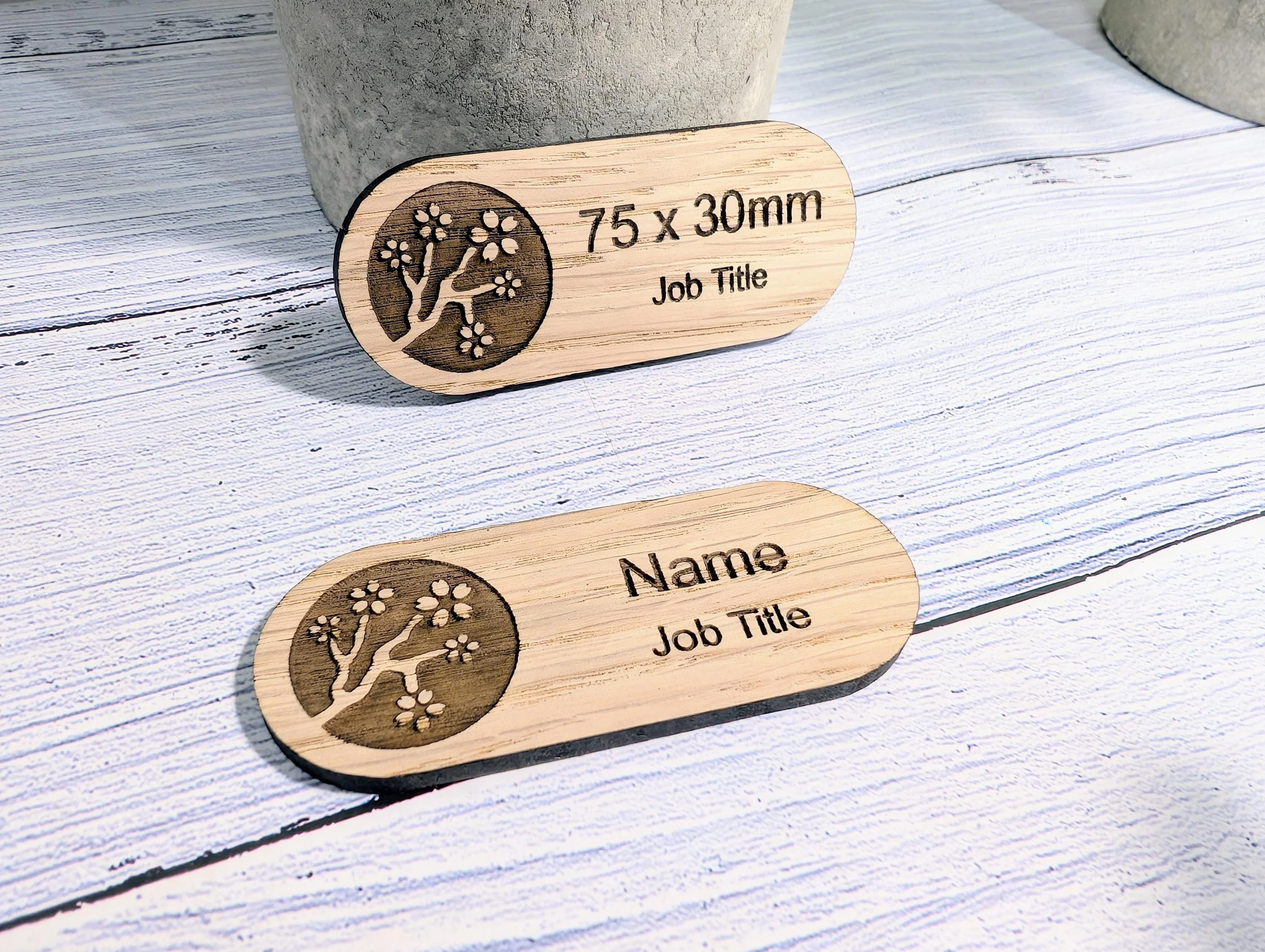 Personalised Wooden Name Badge 75x30mm – Lozenge Shape Oak Veneer with Magnet or Pin – Eco-Friendly Custom Work ID Tag - Image 8