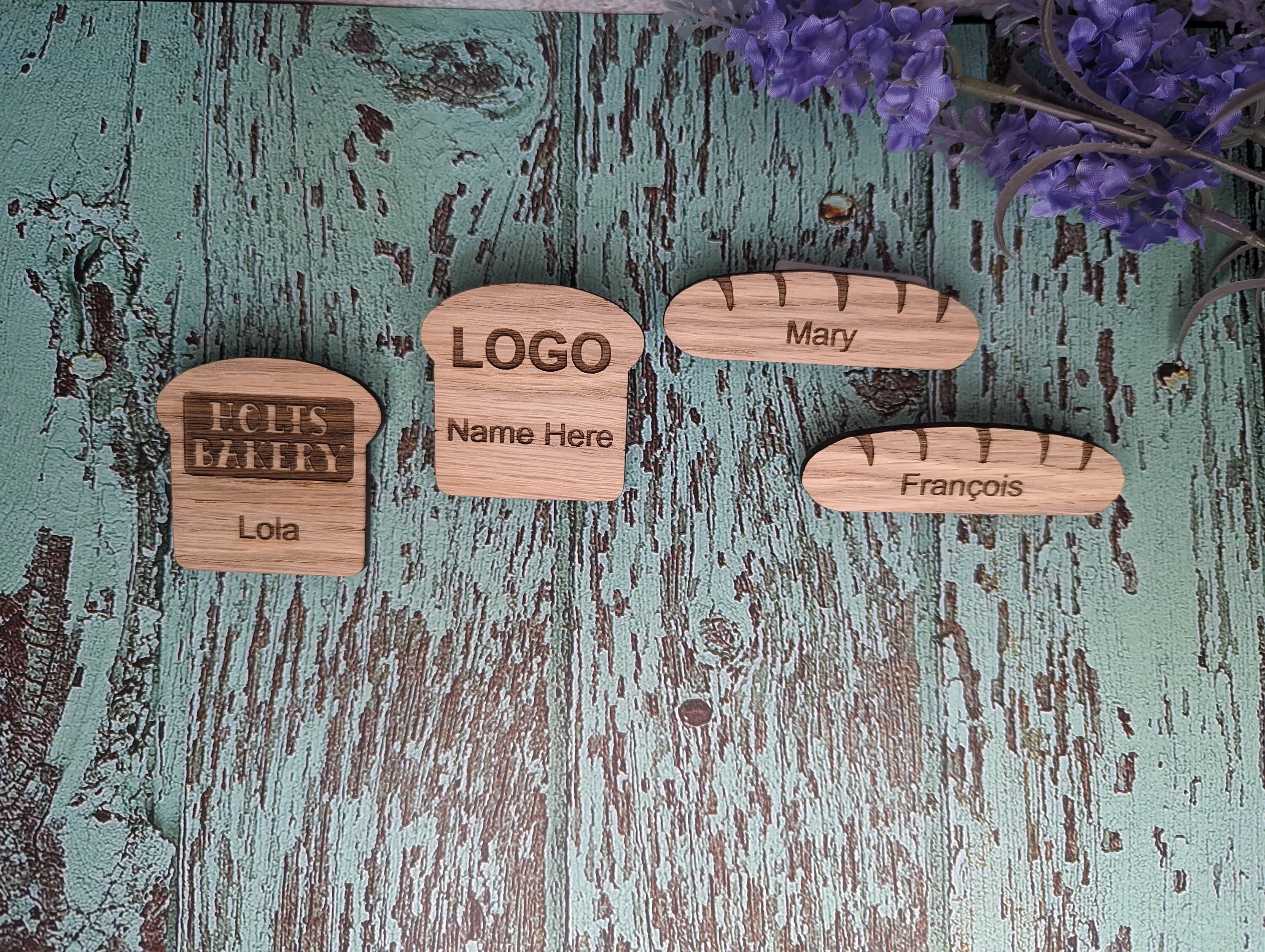 Personalised Wooden Name Badges | Custom Bakery Staff Badges | Bread Shaped Loaf Designs - Image 5
