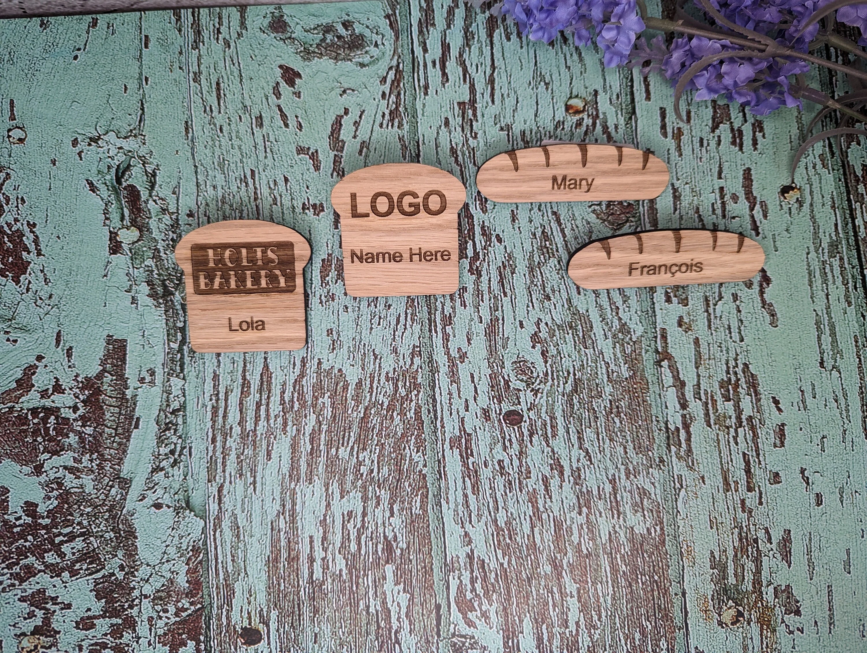 Personalised Wooden Name Badges | Custom Bakery Staff Badges | Bread Shaped Loaf Designs - Image 6