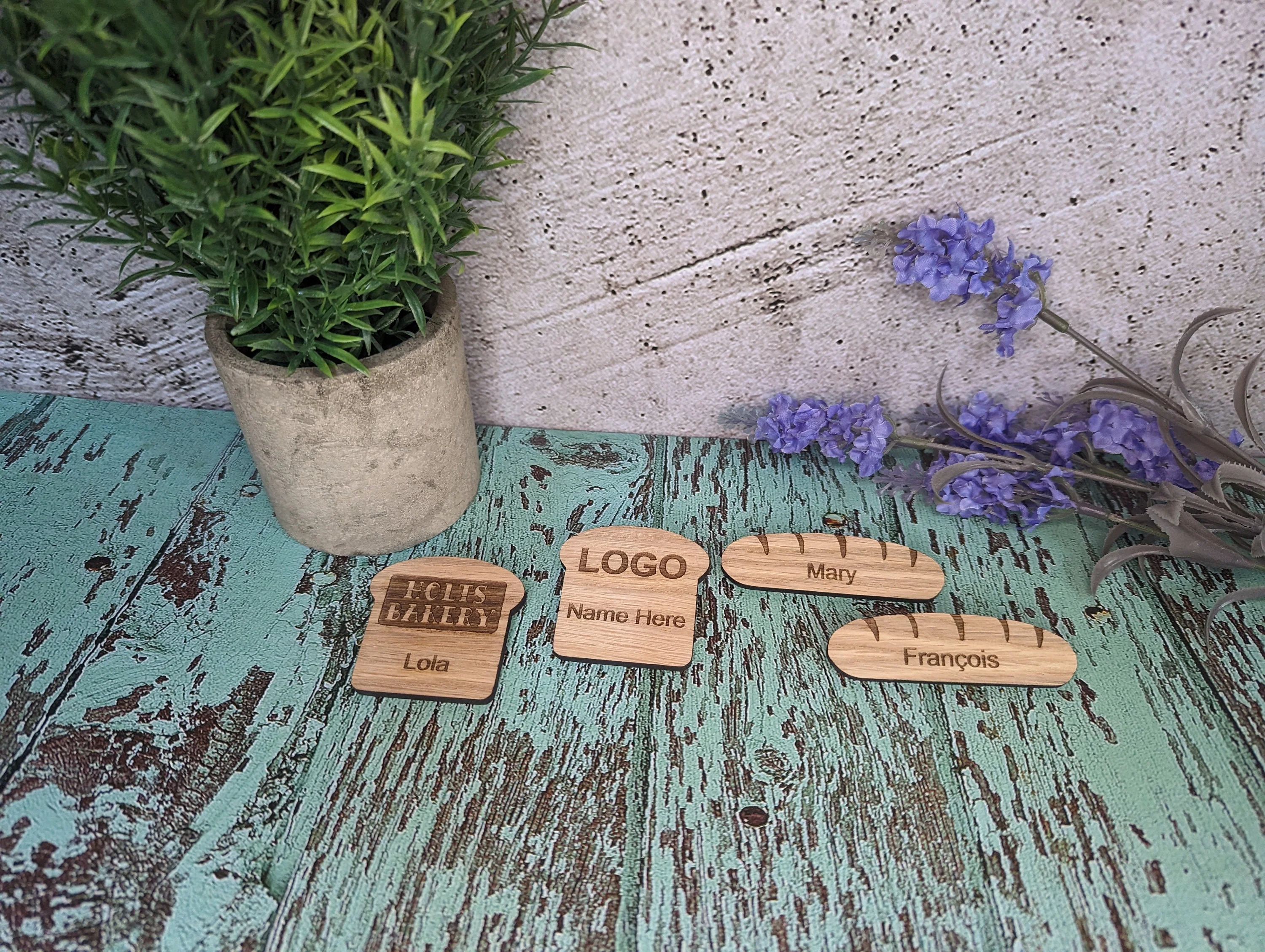 Personalised Wooden Name Badges | Custom Bakery Staff Badges | Bread Shaped Loaf Designs - Image 7