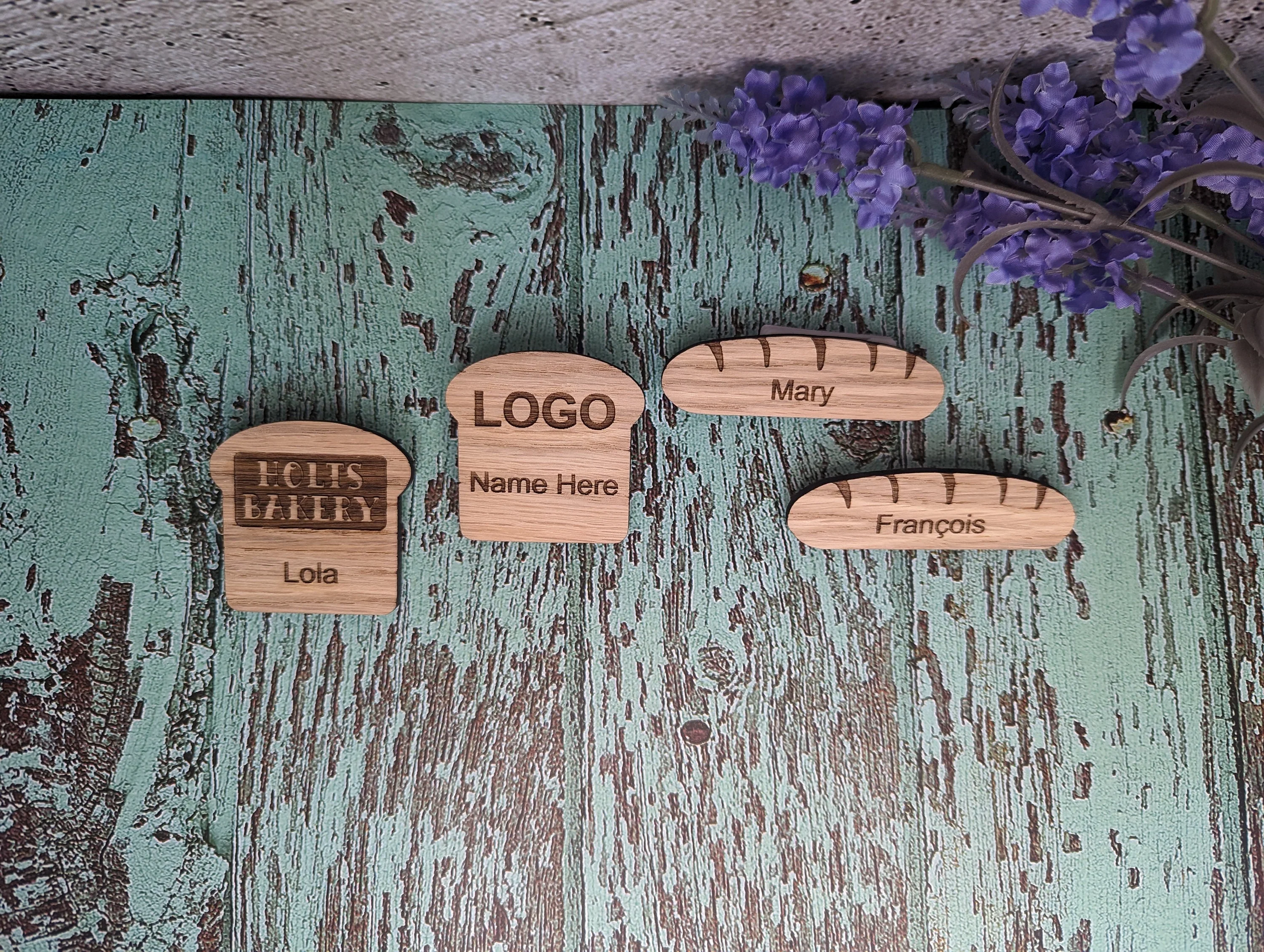 Personalised Wooden Name Badges | Custom Bakery Staff Badges | Bread Shaped Loaf Designs - Image 8