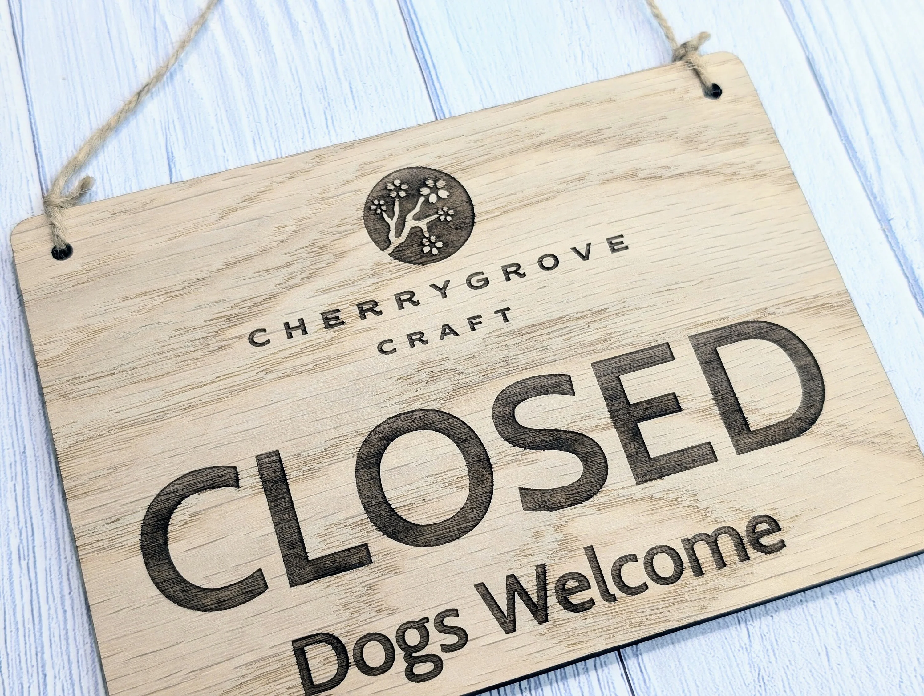 Personalised Wooden Open and Closed Dog Friendly Sign for Business - Eco-friendly 2 Sided Oak Veneered, Wood Signage, Shop Door Plaque - Image 2