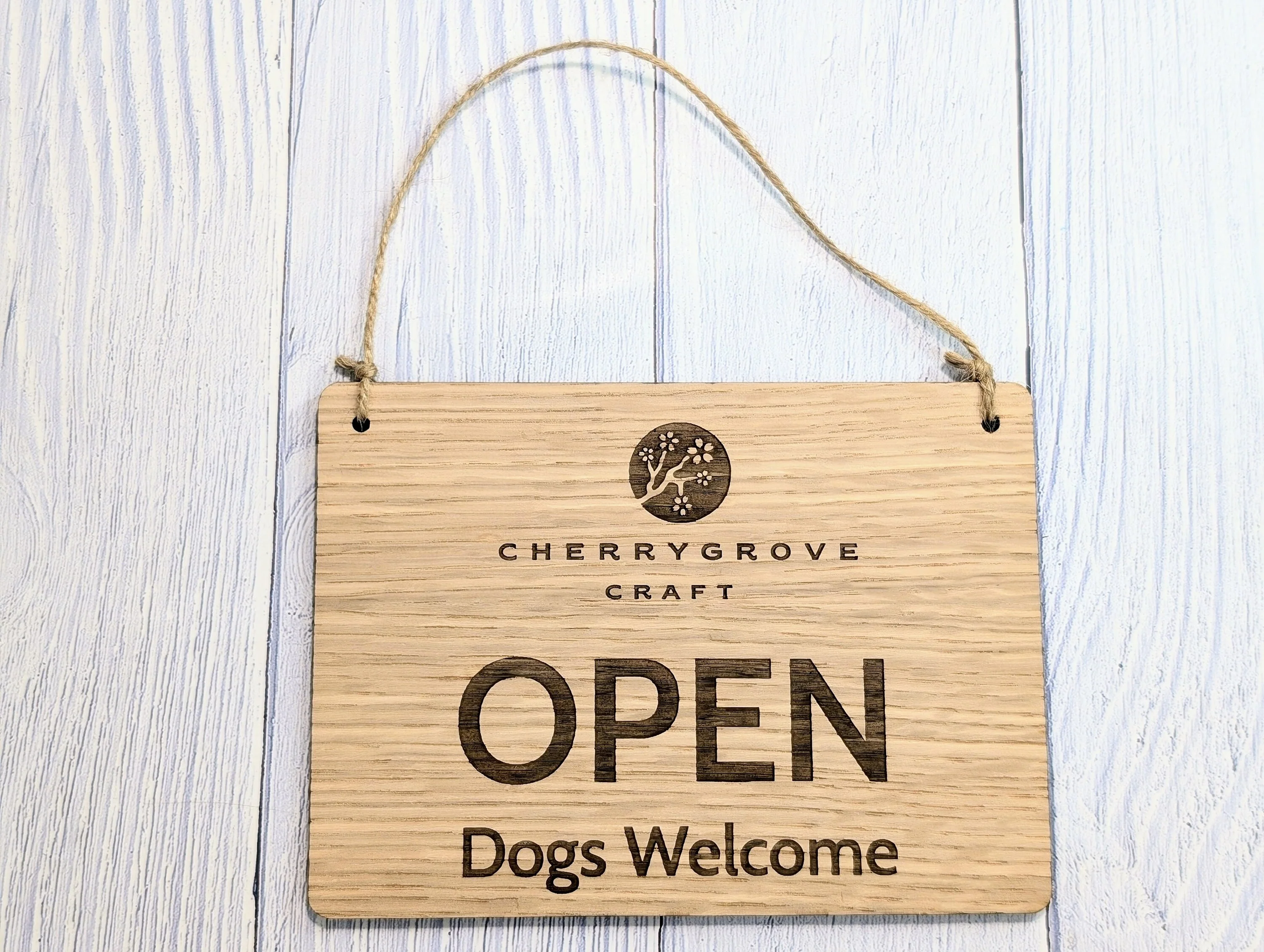 Personalised Wooden Open and Closed Dog Friendly Sign for Business - Eco-friendly 2 Sided Oak Veneered, Wood Signage, Shop Door Plaque - Image 3