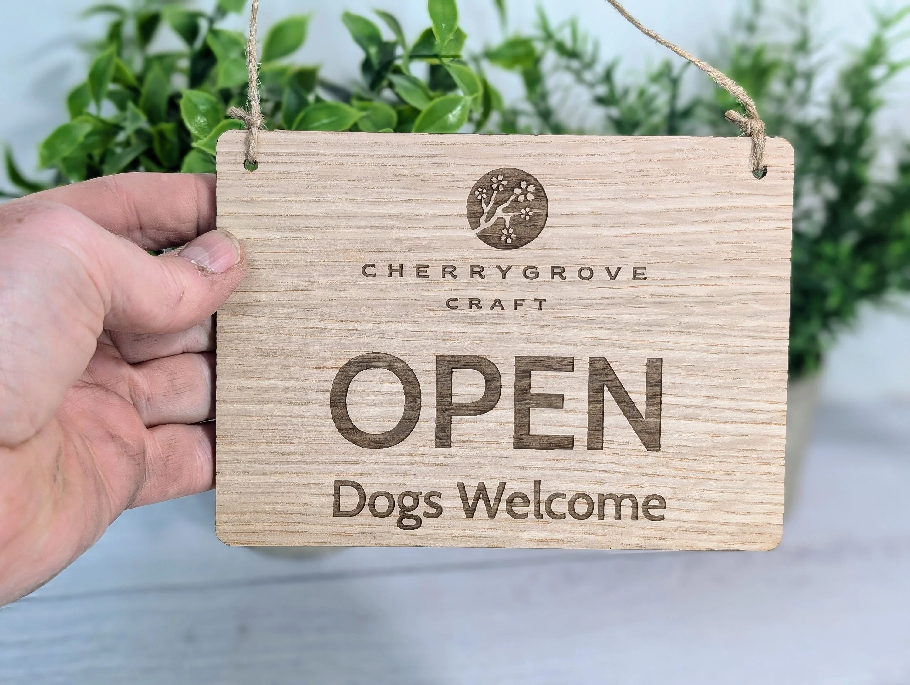 Personalised Wooden Open and Closed Dog Friendly Sign for Business - Eco-friendly 2 Sided Oak Veneered, Wood Signage, Shop Door Plaque - Image 5