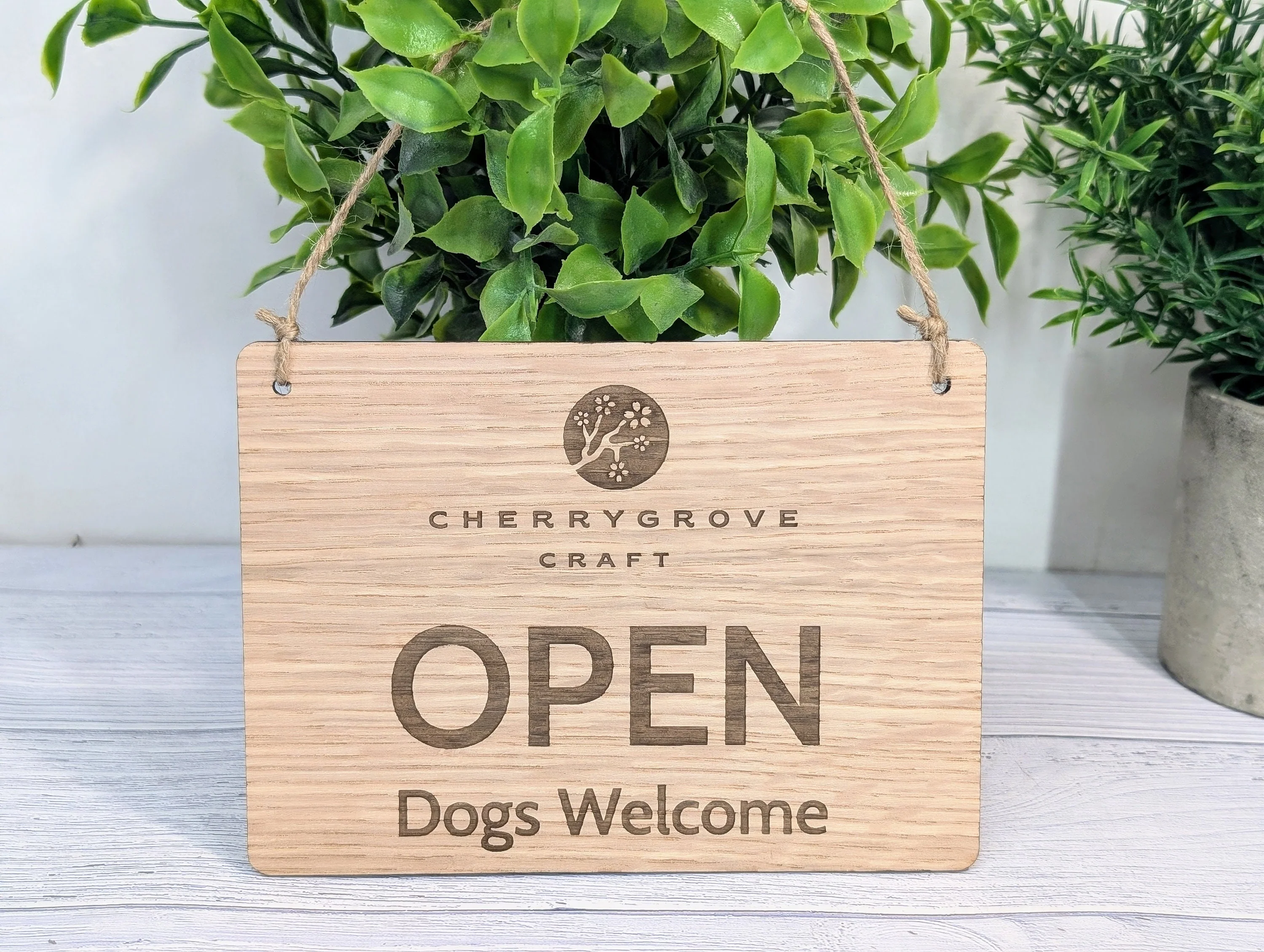 Personalised Wooden Open and Closed Dog Friendly Sign for Business - Eco-friendly 2 Sided Oak Veneered, Wood Signage, Shop Door Plaque - Image 6